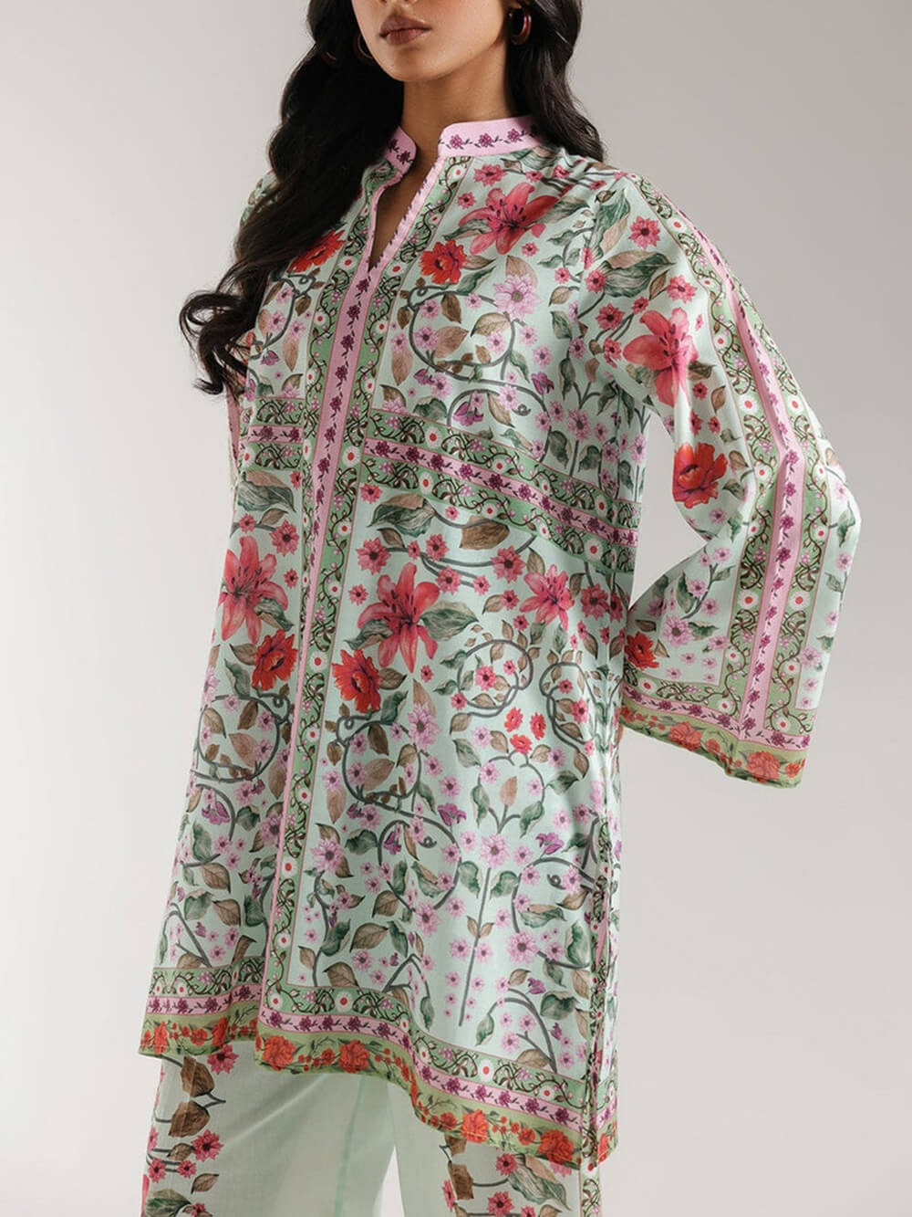 Unique Satin Symmetrical Floral Patchwork Wide-Leg Pants