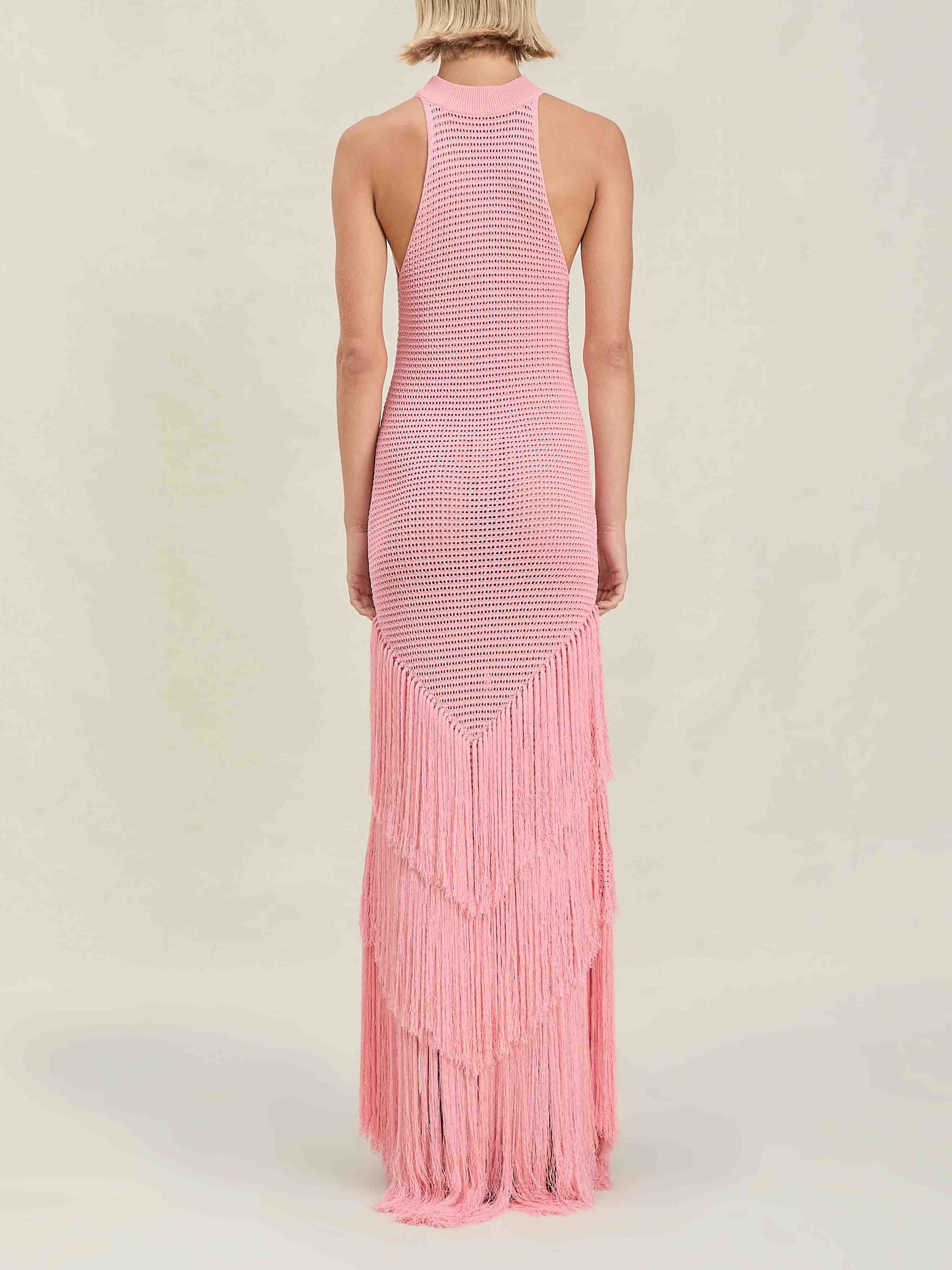 Exquisite Stand-up Collar Knitted Fringe Maxi Dress