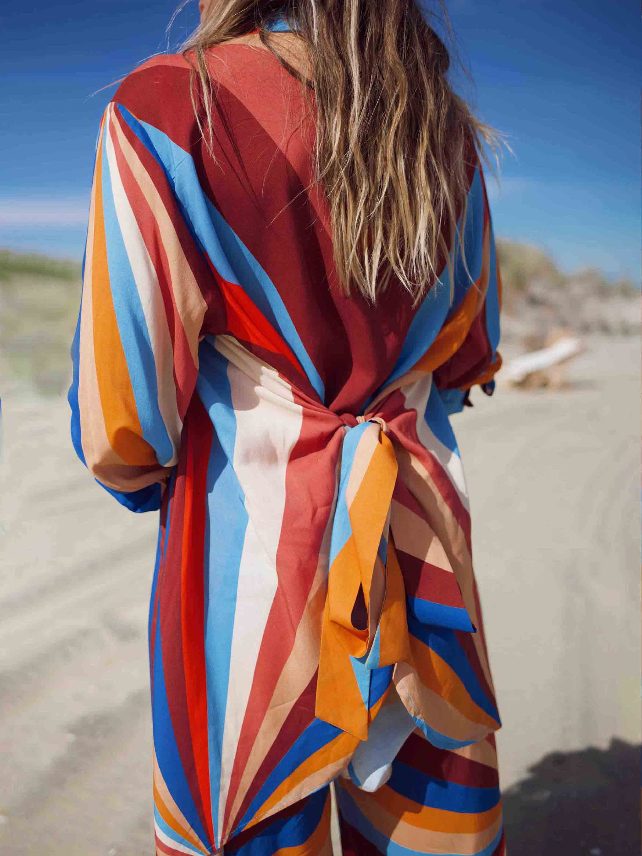 Vibrant Geometric Stripe Tie-Waist Shirt