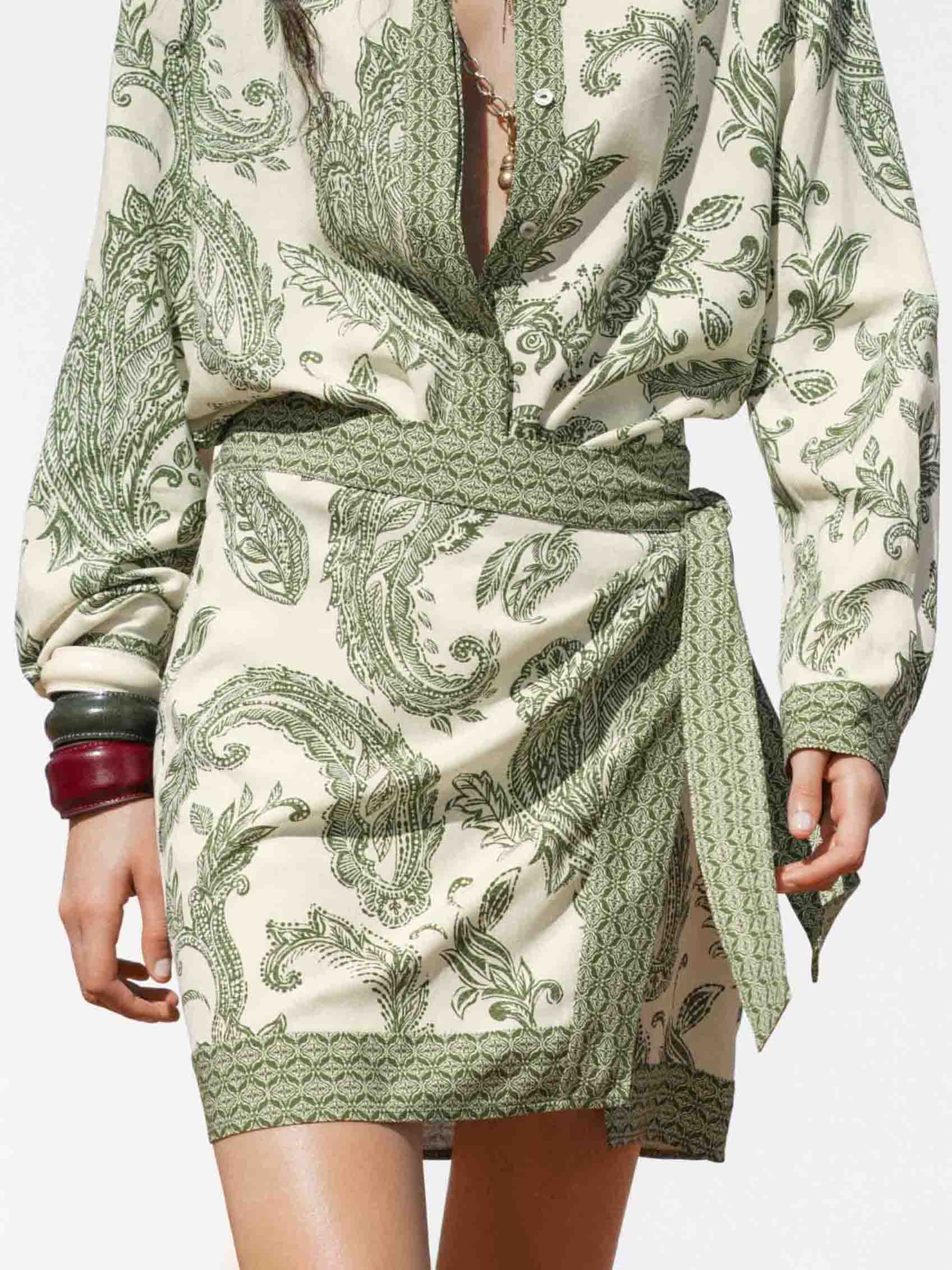 Retro Cashew Flower Print Wrap-around Short Skirt