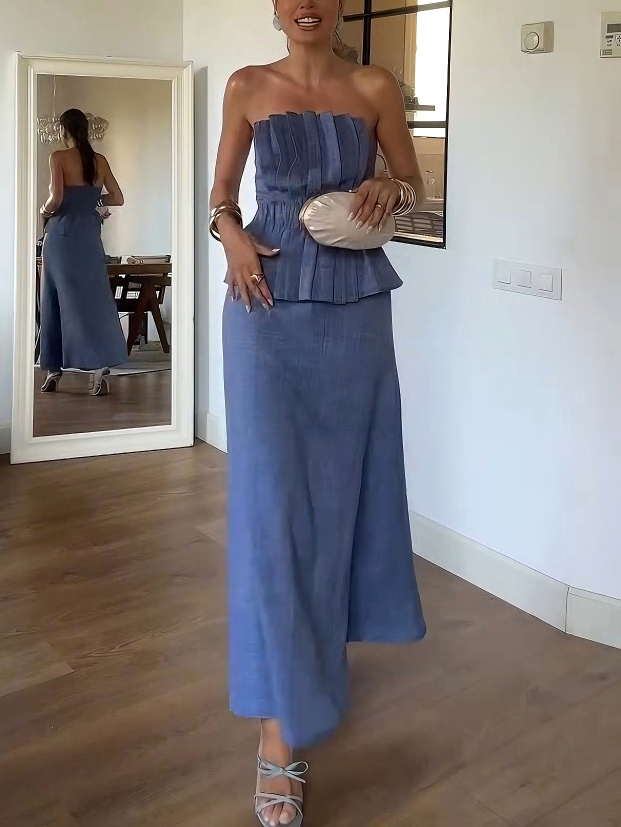 Elegant Strapless Pleated Peplum Top