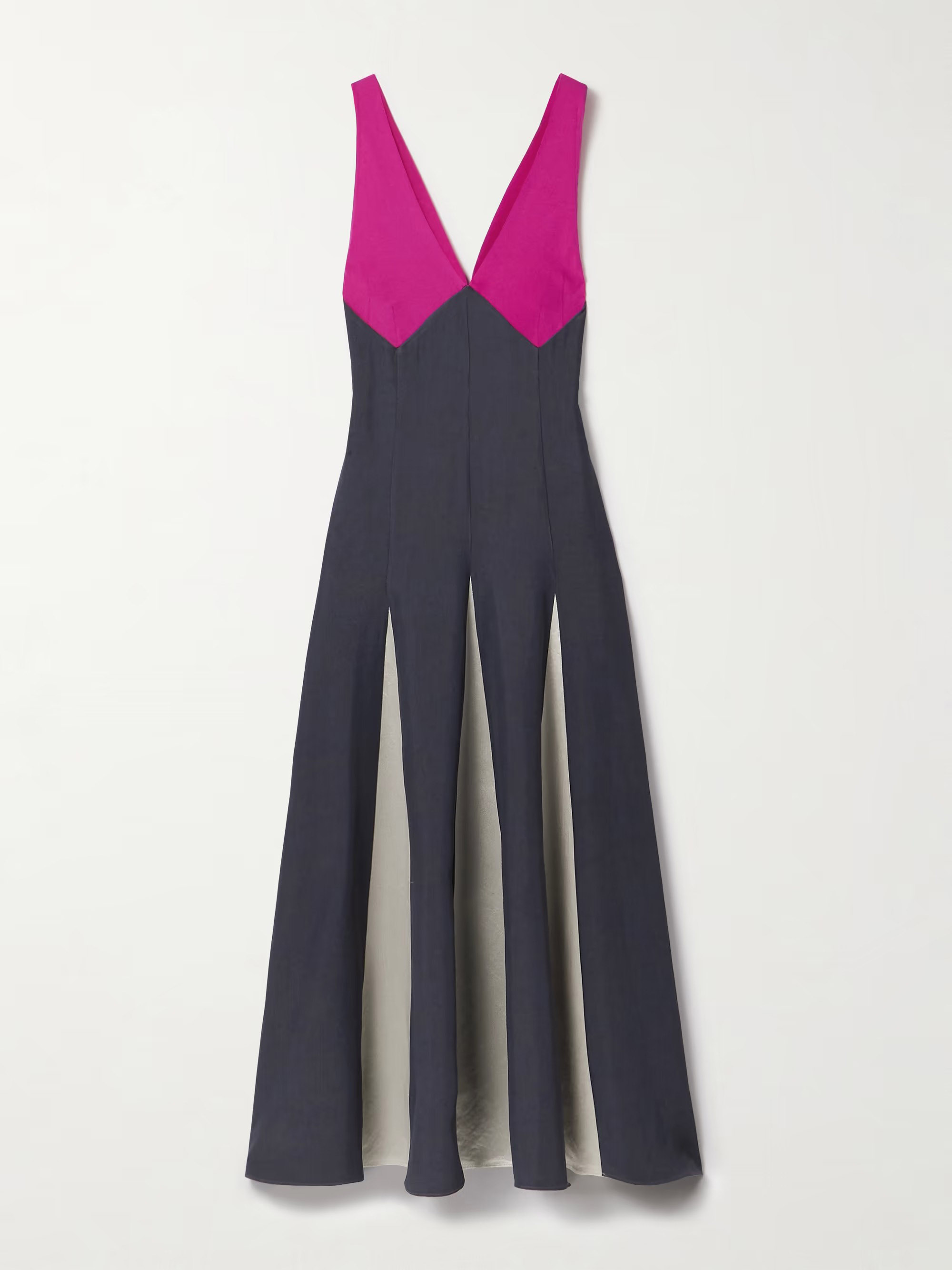 Elegant Patchwork Contrast Color V-neck Maxi Dress