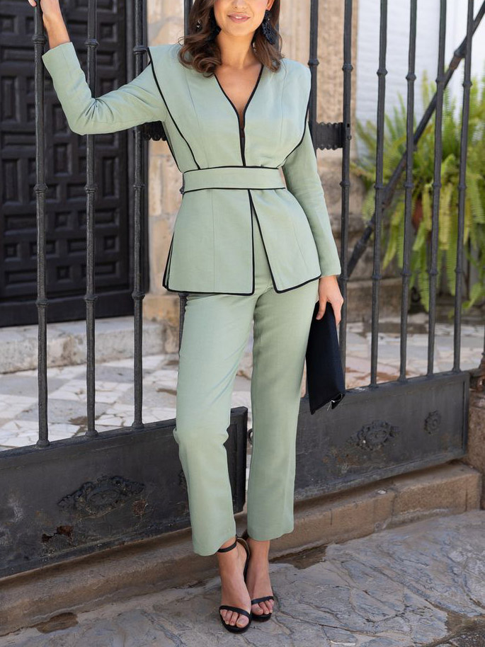 Casual Black Piping Pants