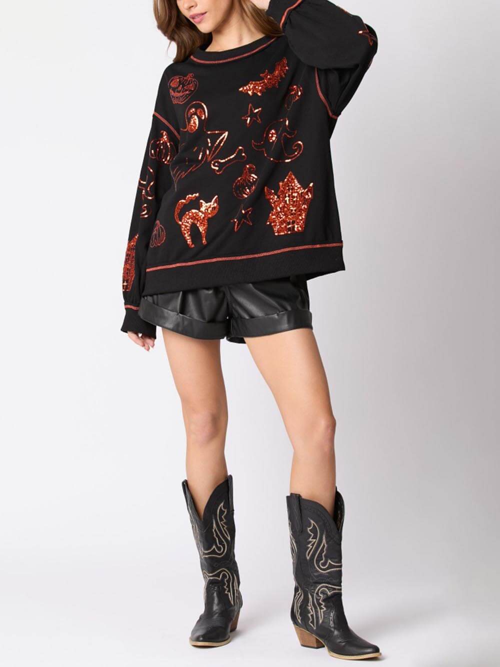Halloween Graffiti Sequined Loose Casual Sweatshirt