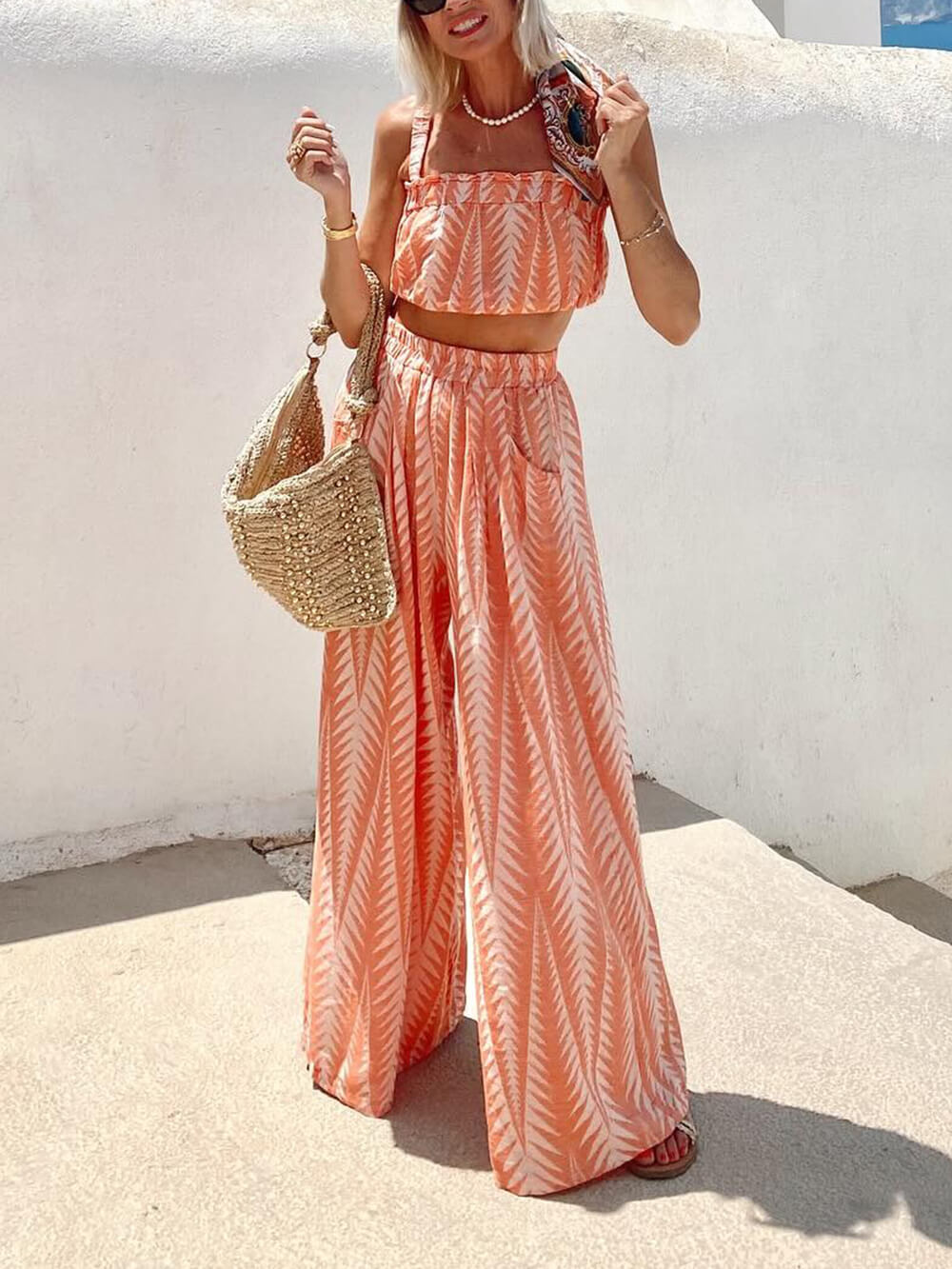 Unique Print Strappy Crop Cami Top