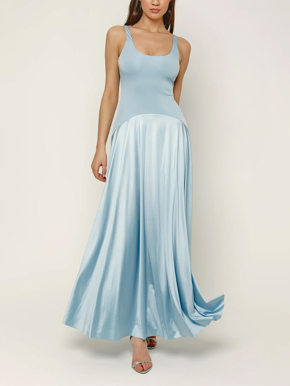 Elegant Curved Waist Spliced ​​Satin Party Maxi Dress