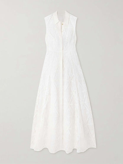 Exquisite Guipure  Raised Floral Lace Maxi Shirt Dress