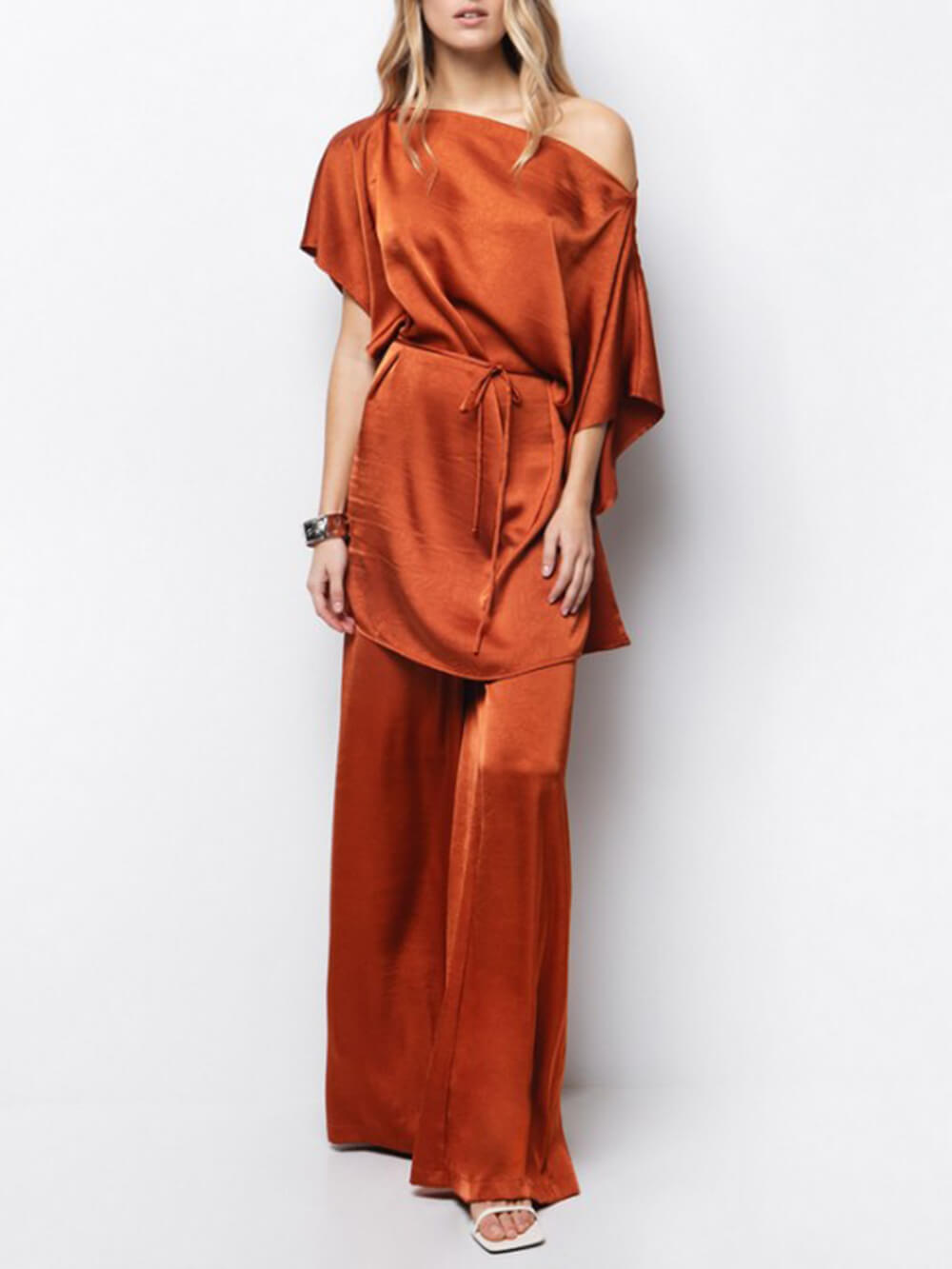 Elegant Asymmetric Neckline Off-Shoulder Loose Top