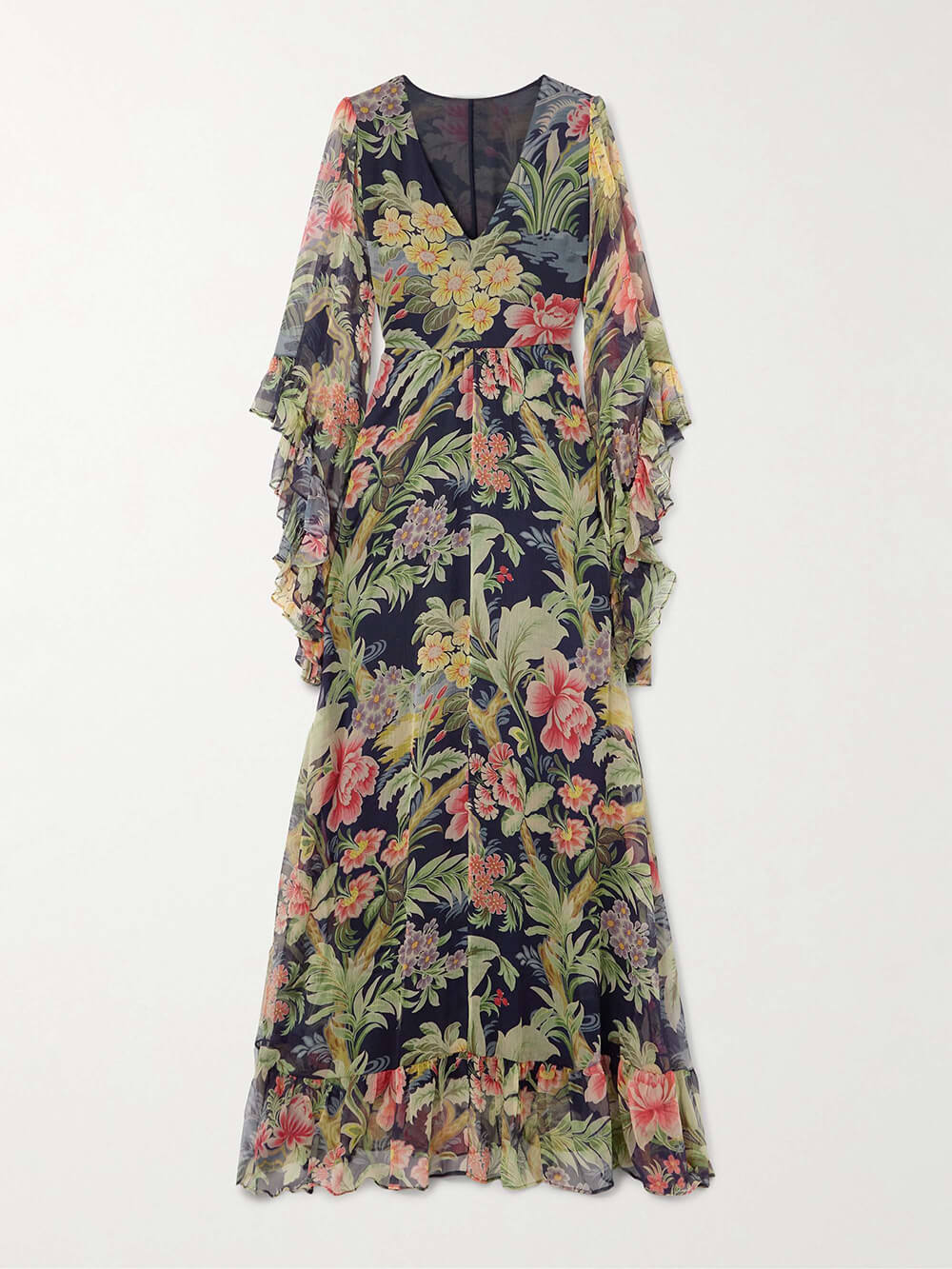 Exquisite Floral Print Tiered Chiffon Maxi Dress