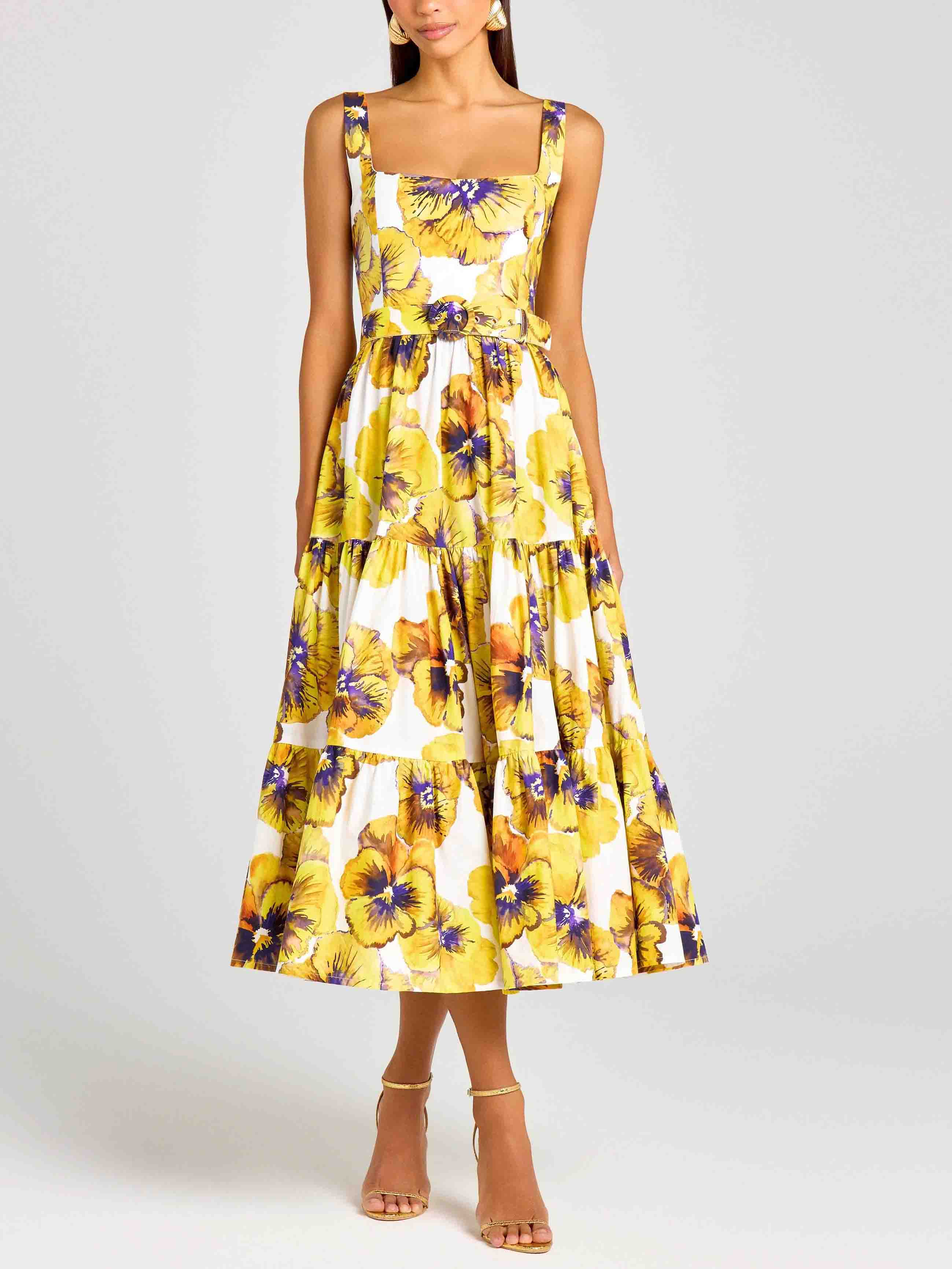 Elegant Pansy Print Midi Dress