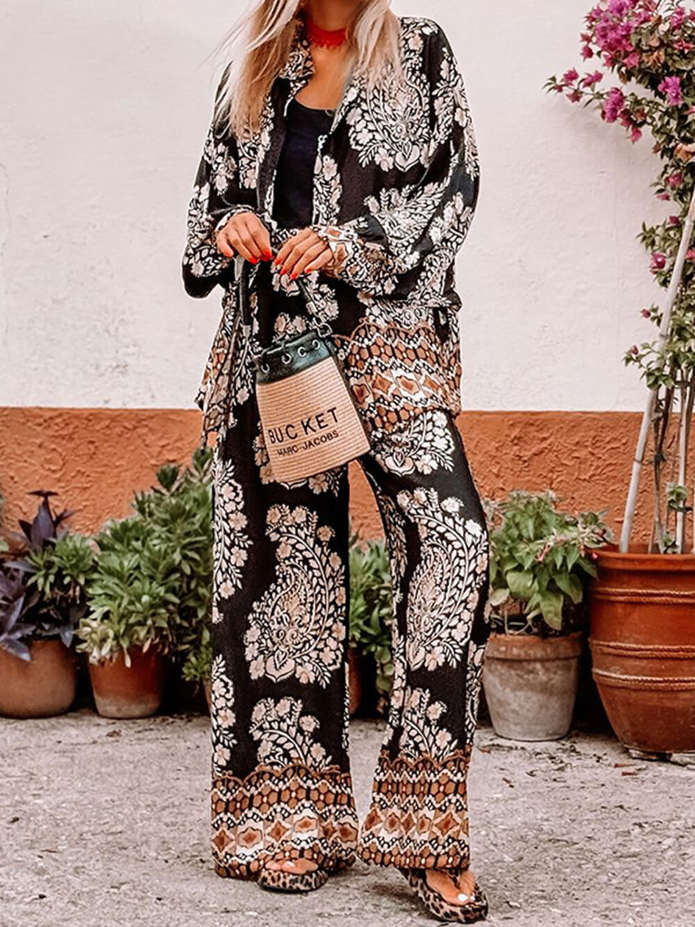 Casual Floral Print Loose Long Sleeve Oversized Shirt
