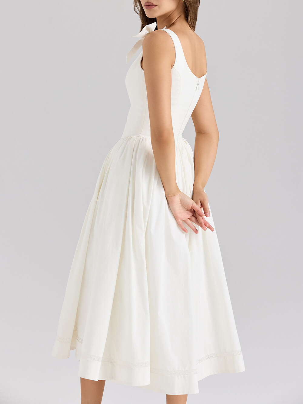 Retro Drape Bow Pleated Midi Dress