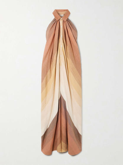 Unique Asymmetric Striped Print Ruched Detailing Maxi Dress