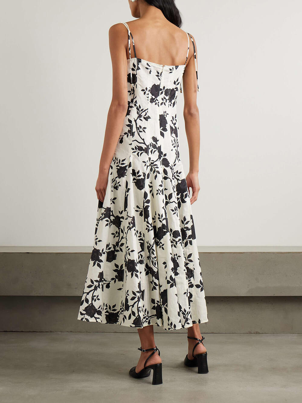 Elegant Floral-Print Linen And Cotton-Blend Midi Dress