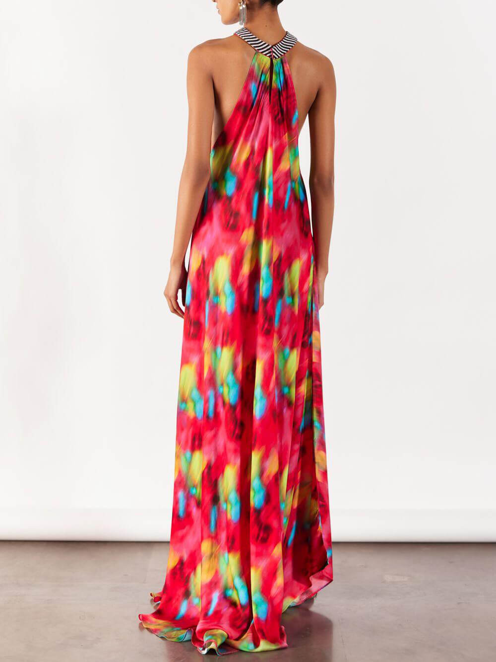 Retro Unique Poppy Flower Print Bloom Strappy Maxi Dress