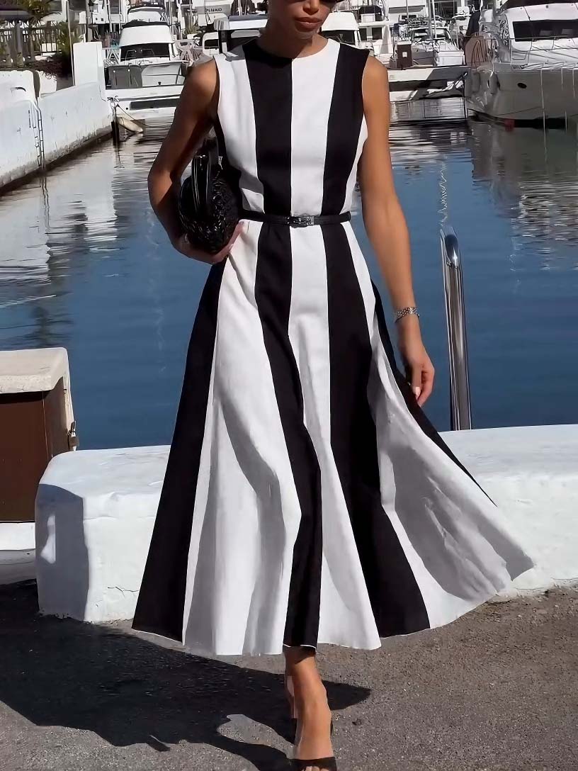 Elegant Patchwork Classic Contrast Maxi Dress