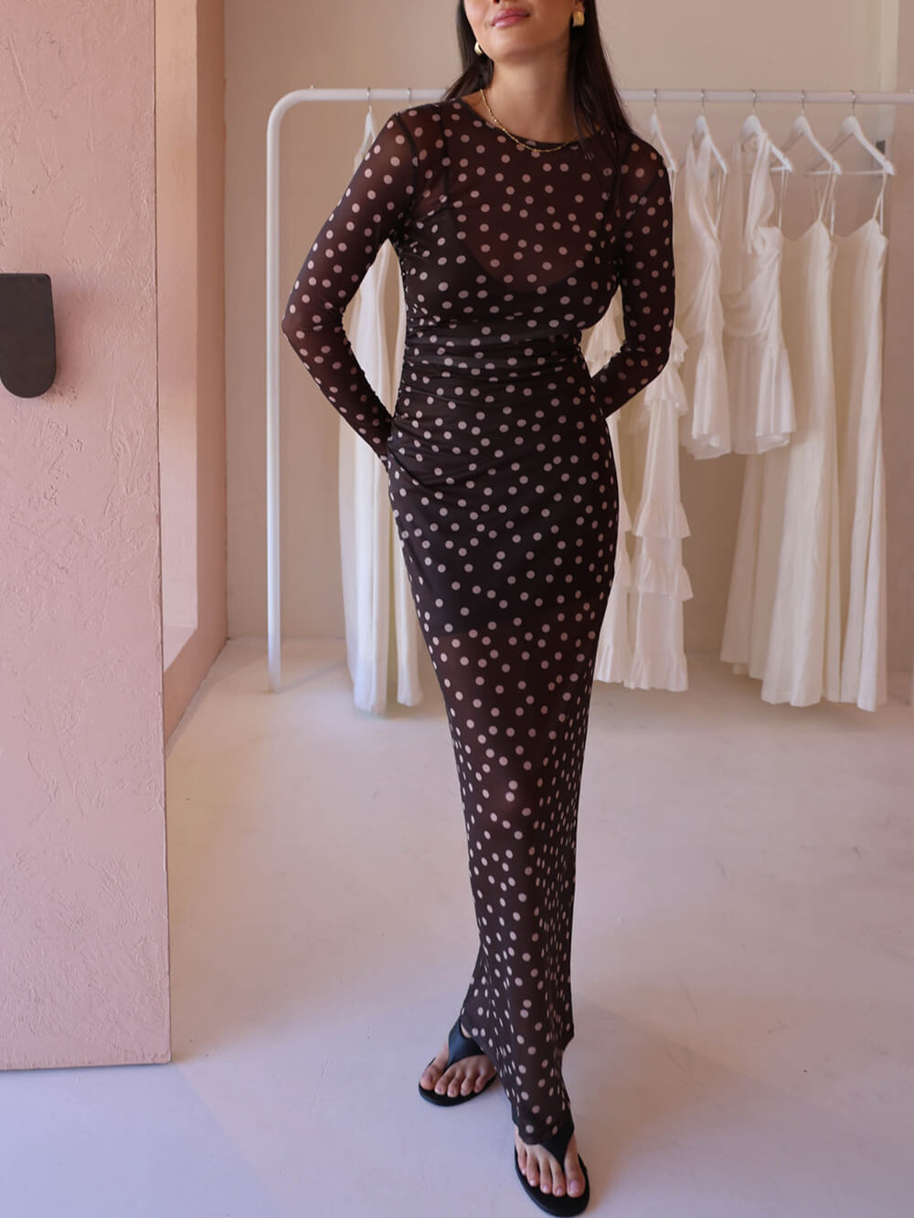 Retro Polka Dot Print Maxi Dress