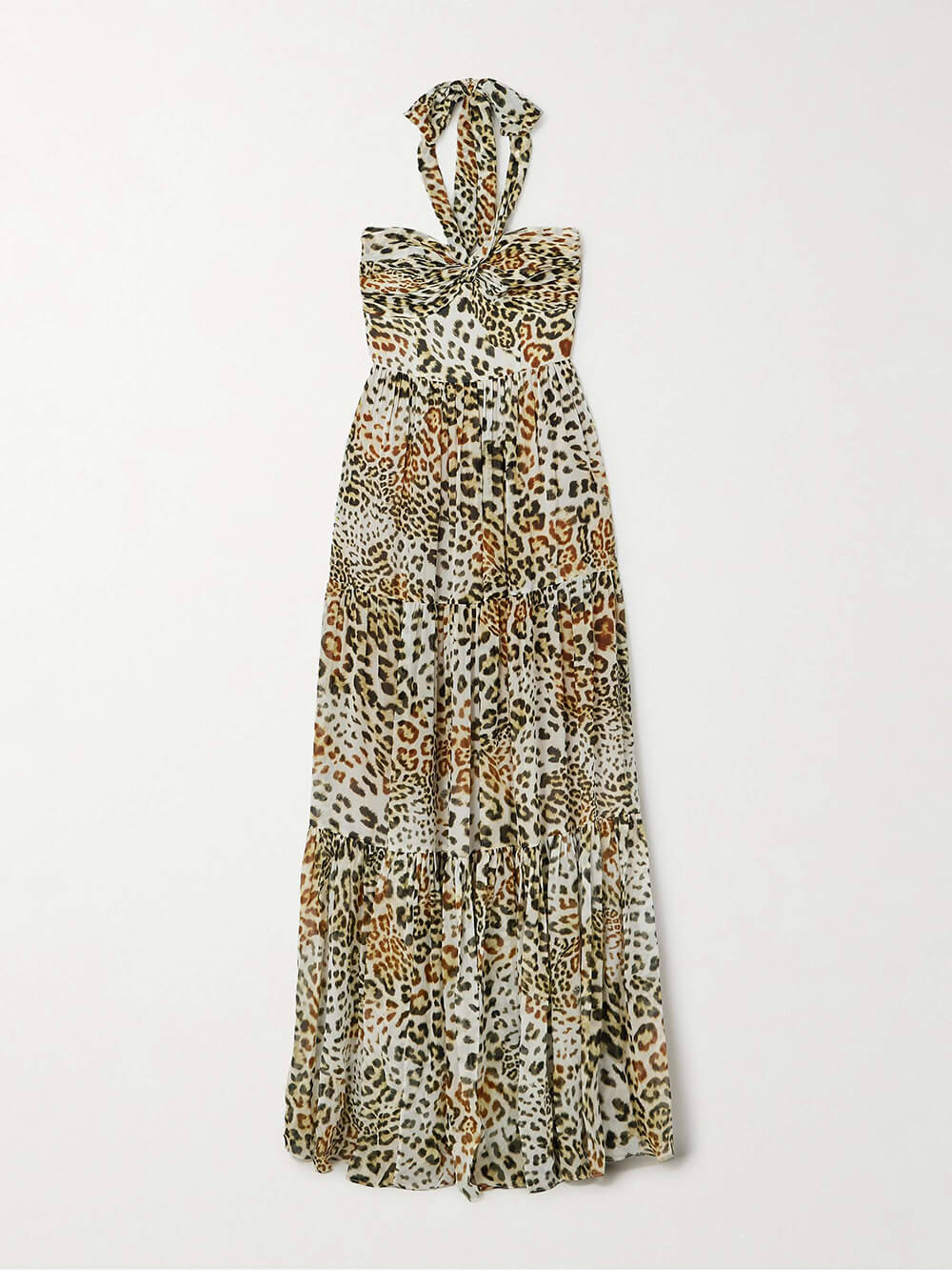 Retro Fierce & Feminine Leopard Print Chiffon Halter Maxi Dress