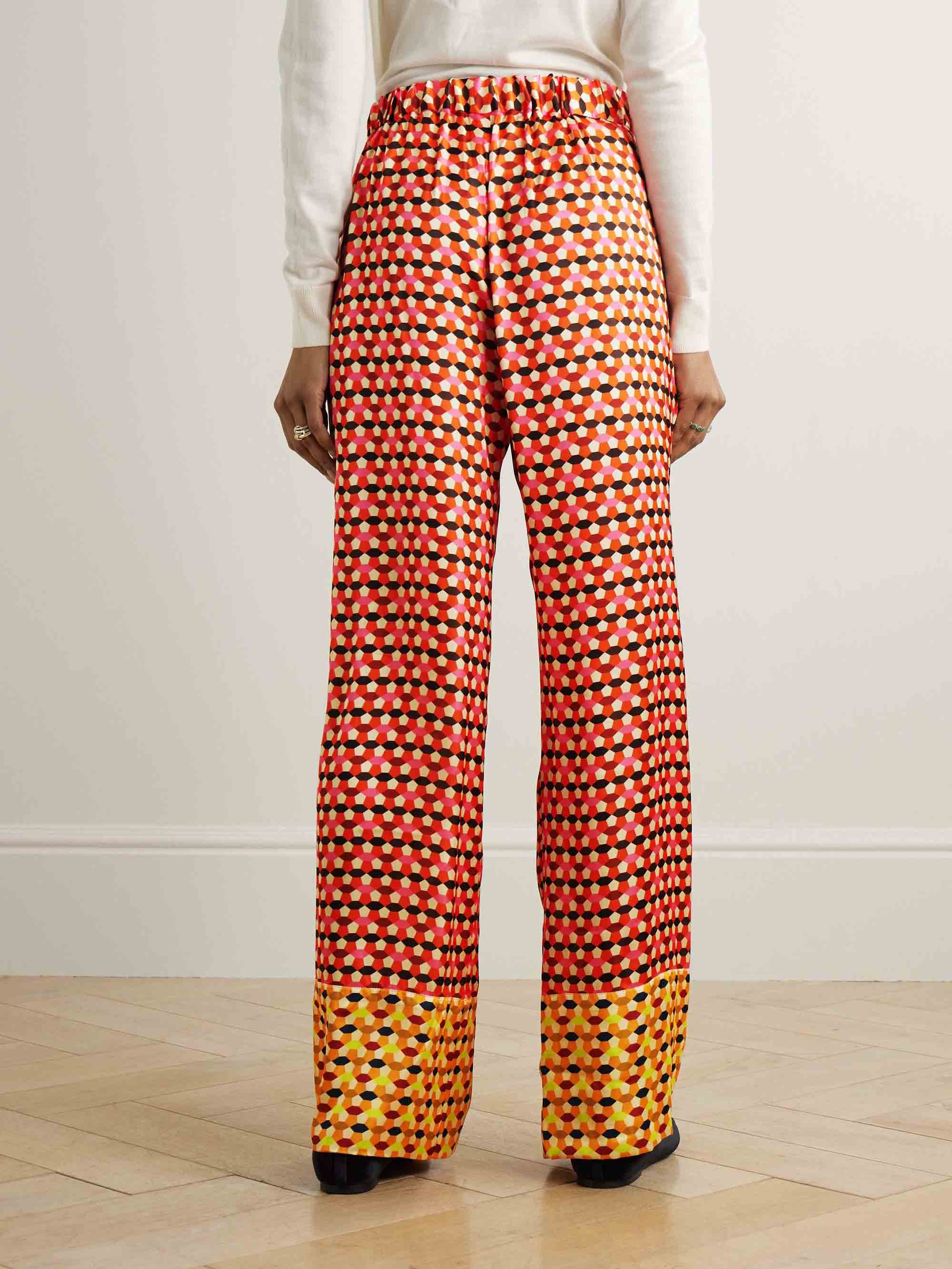 Exquisite Satin Geometric Print Wide-leg Pants