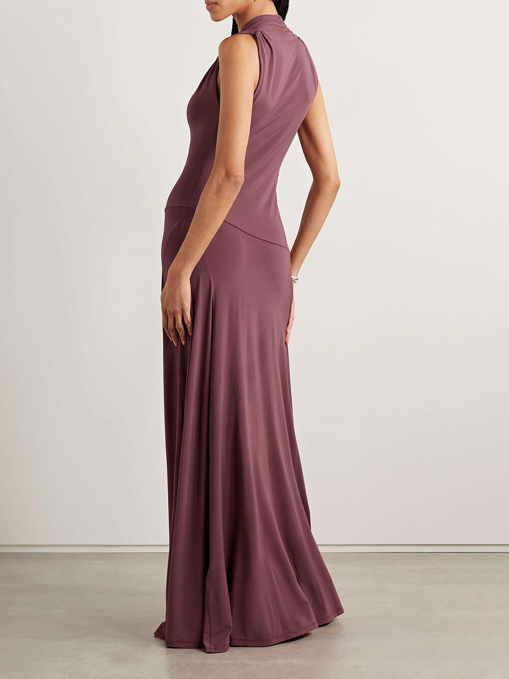 Elegant Gathered Stretch-Jersey Maxi Dress