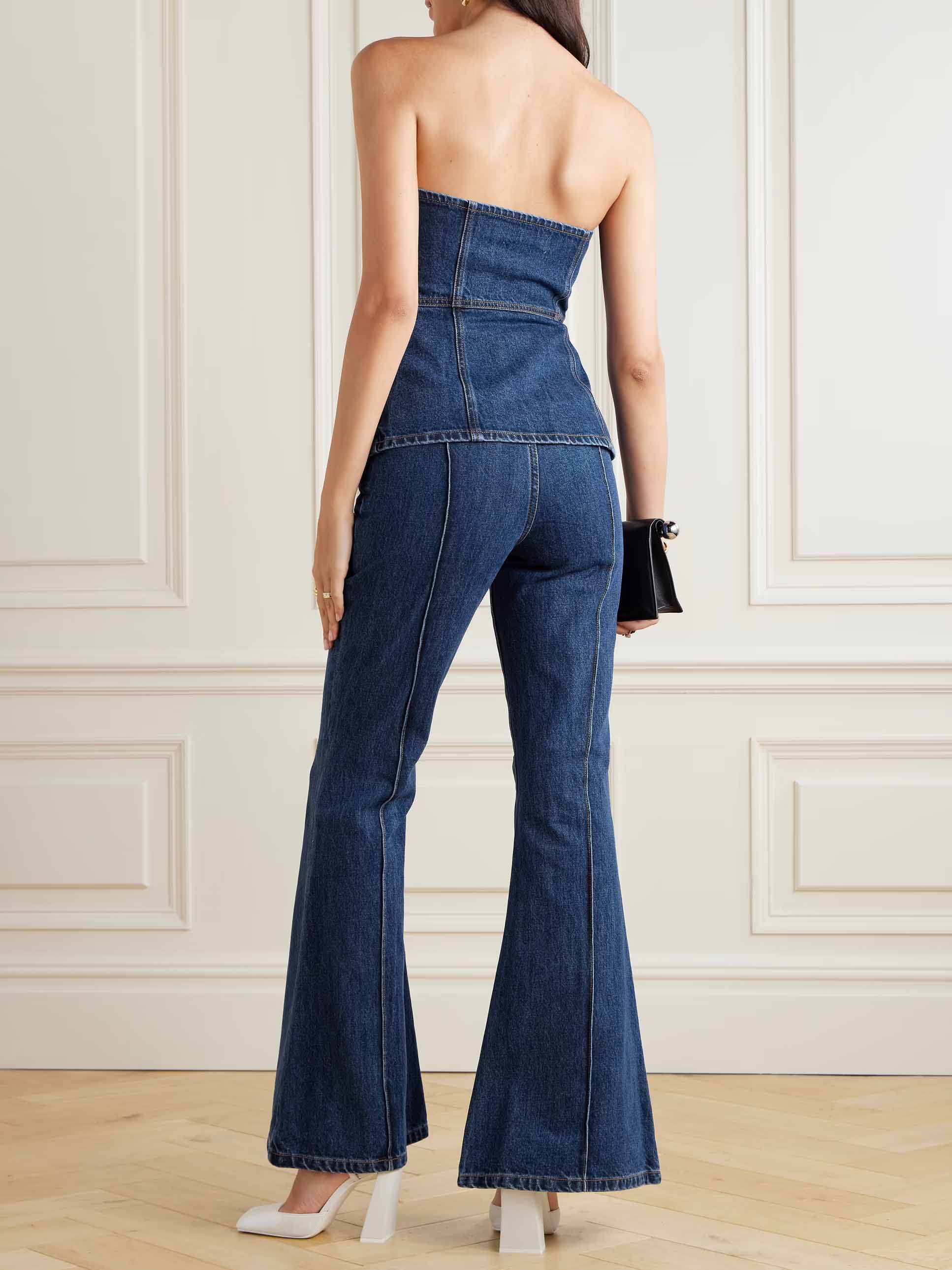 Retro High-Waisted Flared Denim Pants