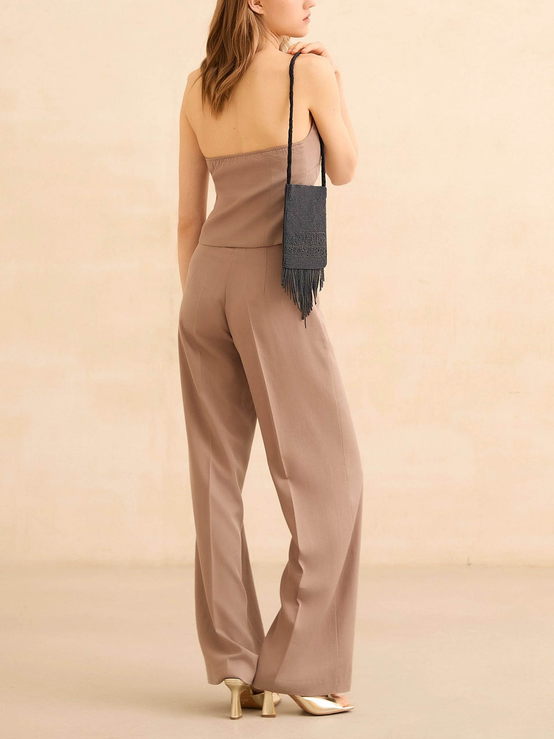 Elegant Strapless Top And Wide-Leg Pants Two-Piece Set
