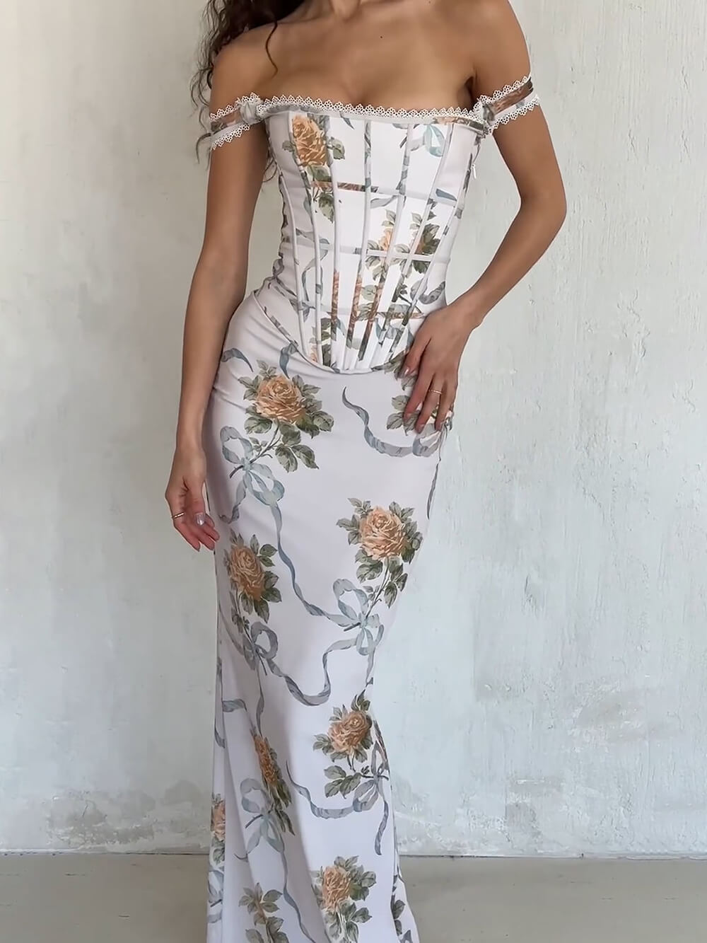 Retro Print Corset Maxi Dress