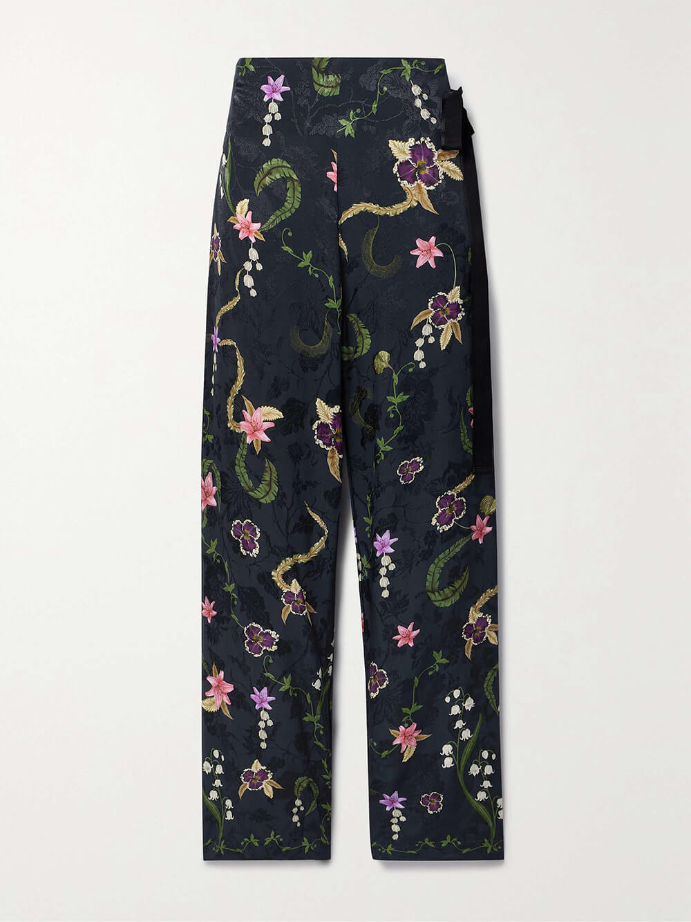Elegant Floral Print Satin Straight-Leg Pants
