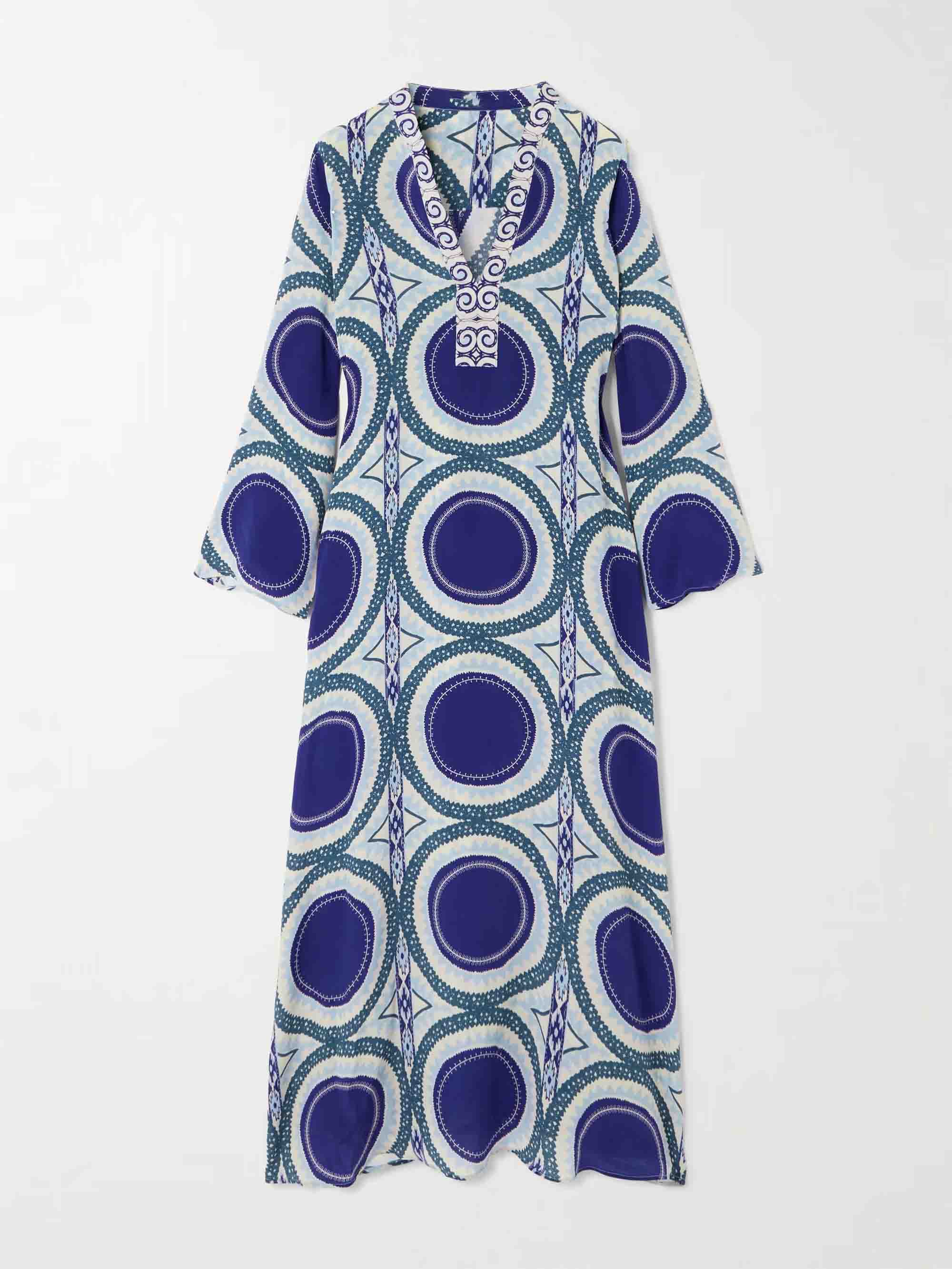 Elegant Retro Geometric Print Bell Sleeve Maxi Dress