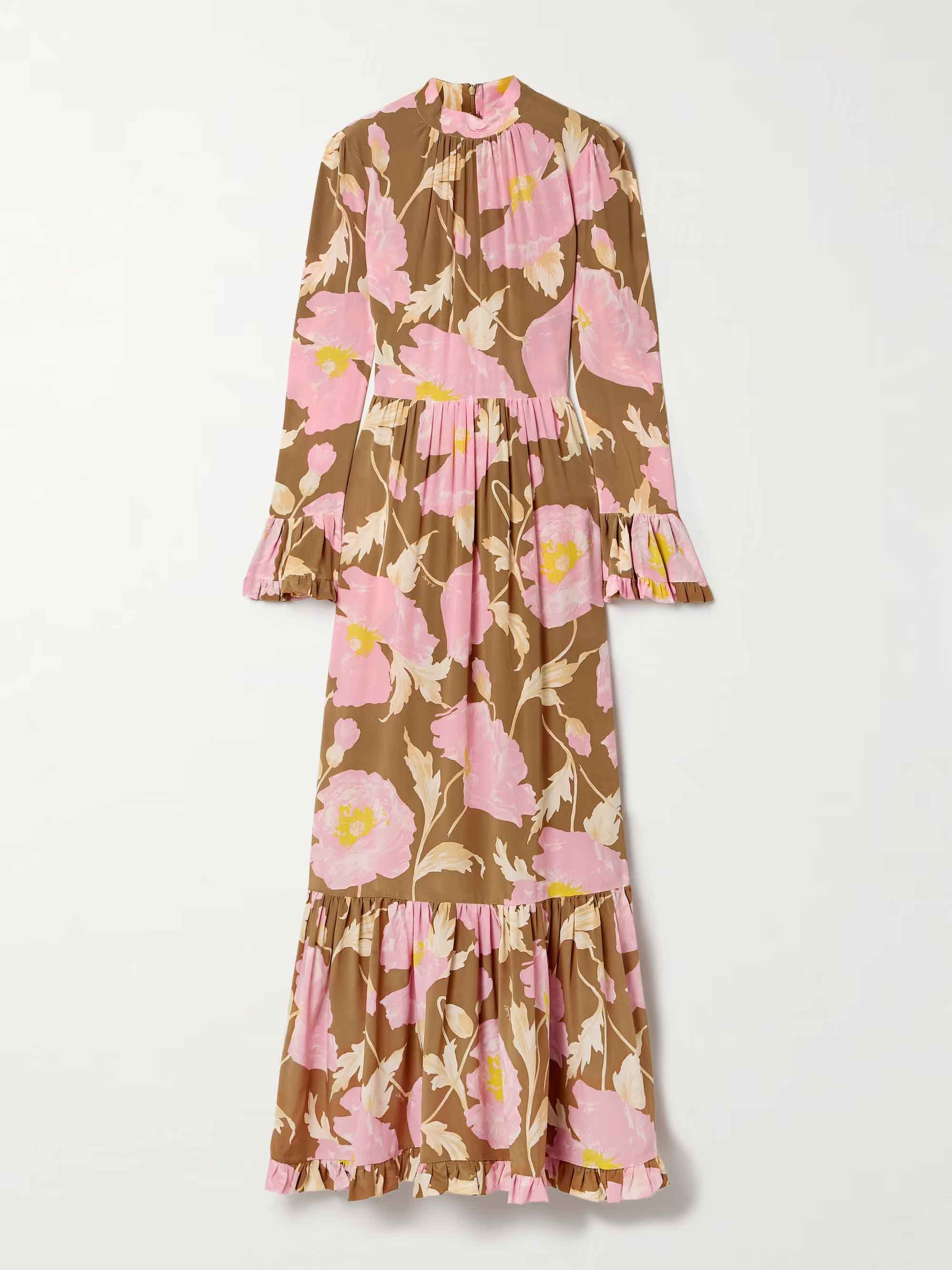 Retro Tiered Ruffled Floral Print Maxi Dress