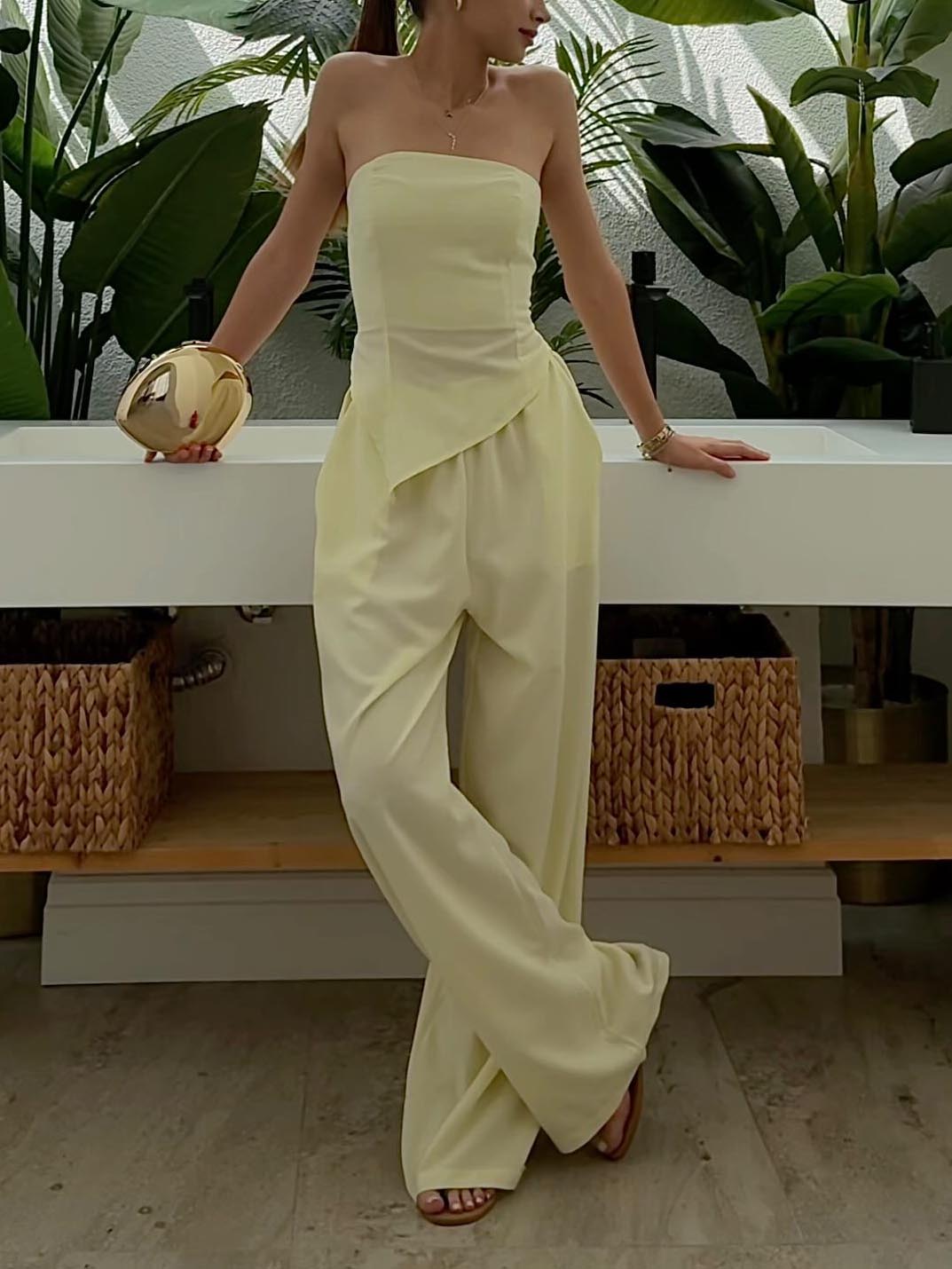 Elegant Irregular Chest-wrapped Vest And Pants Two-piece Set