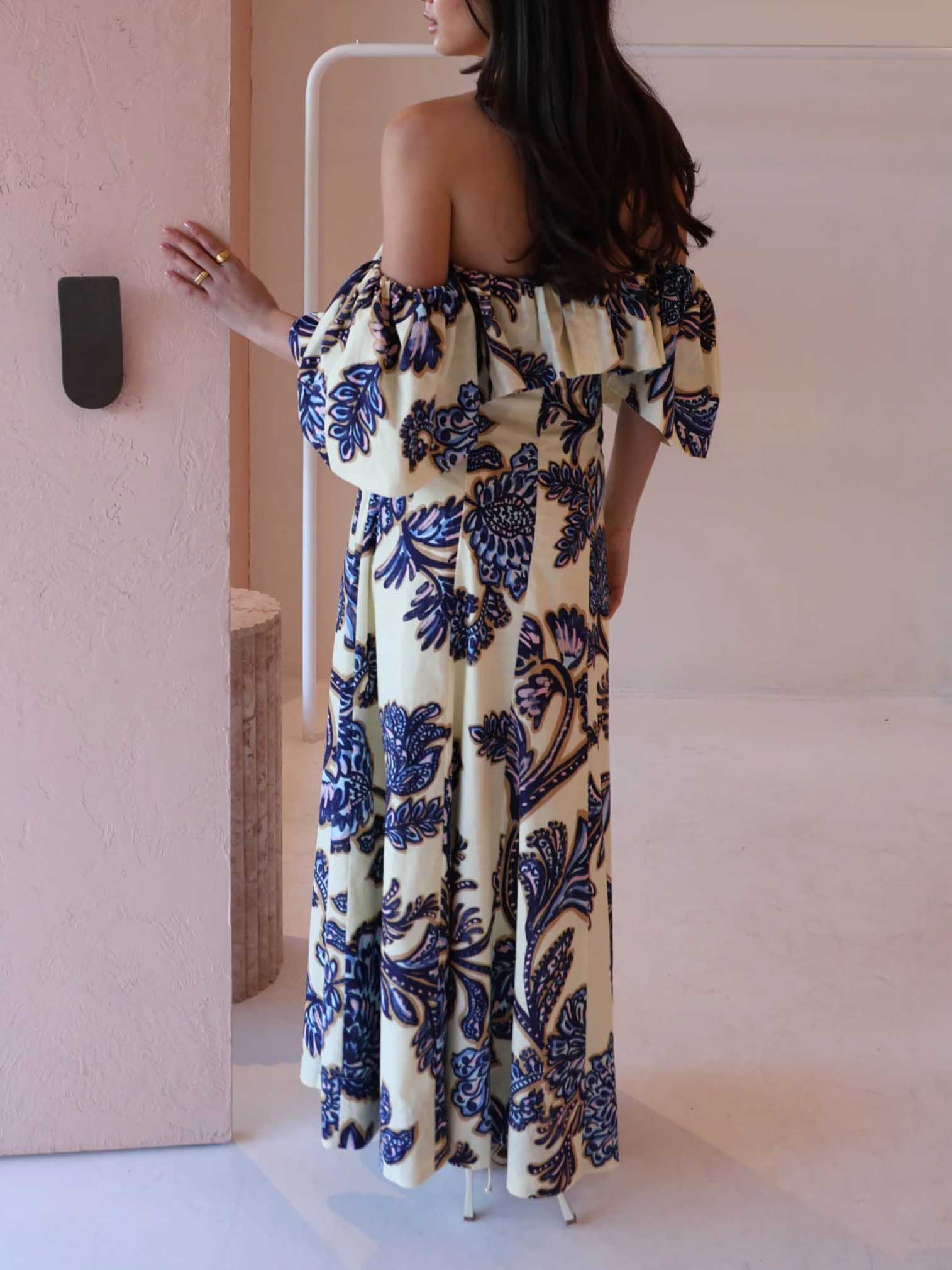 Exquisite Off-the-shoulder Paisley Print Maxi Dress