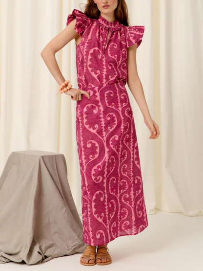 Elegant Printed Straight-Cut Midi Skirt