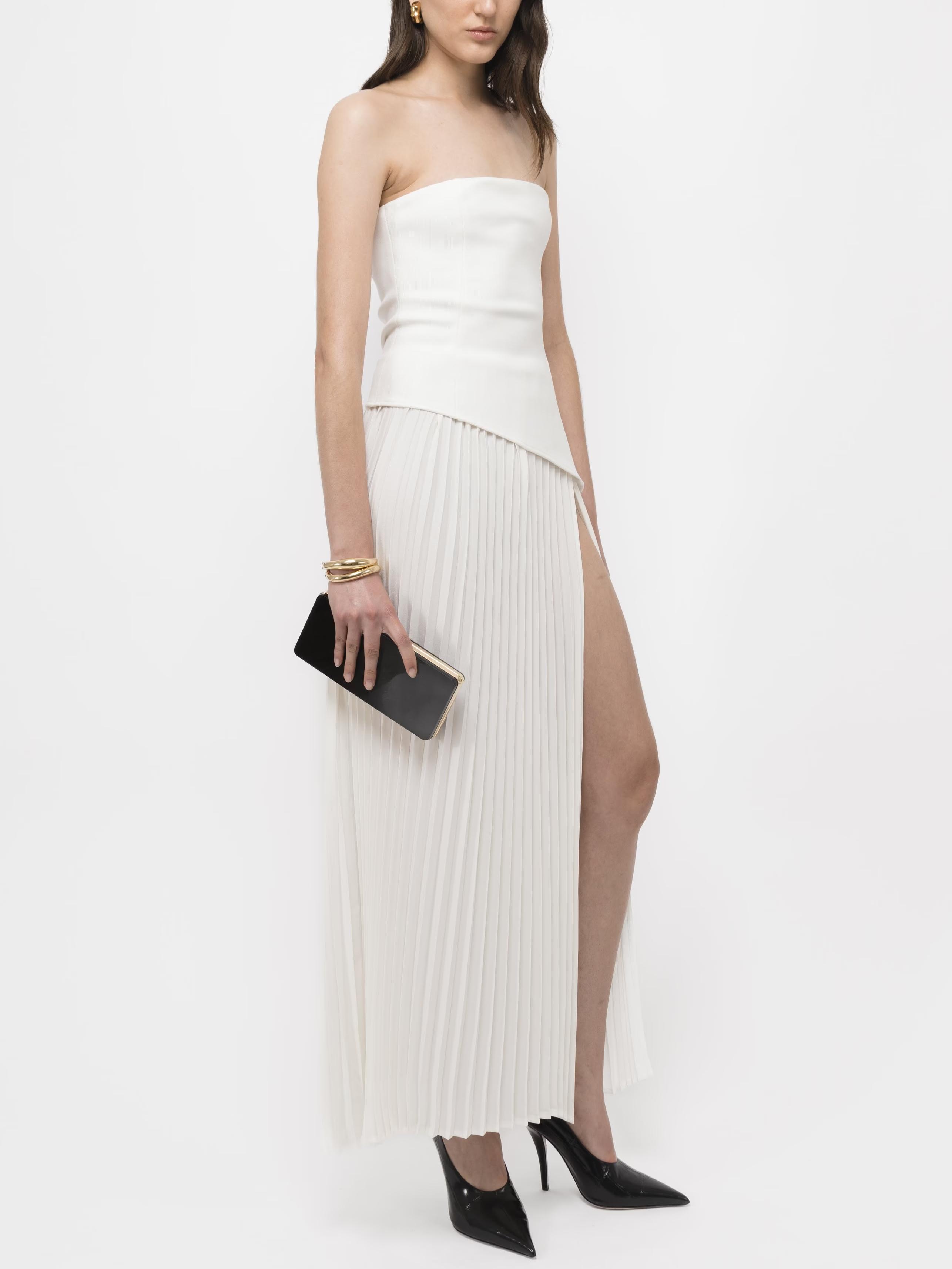 Elegant Wrap Neckline Pleated High Slit Maxi Dress