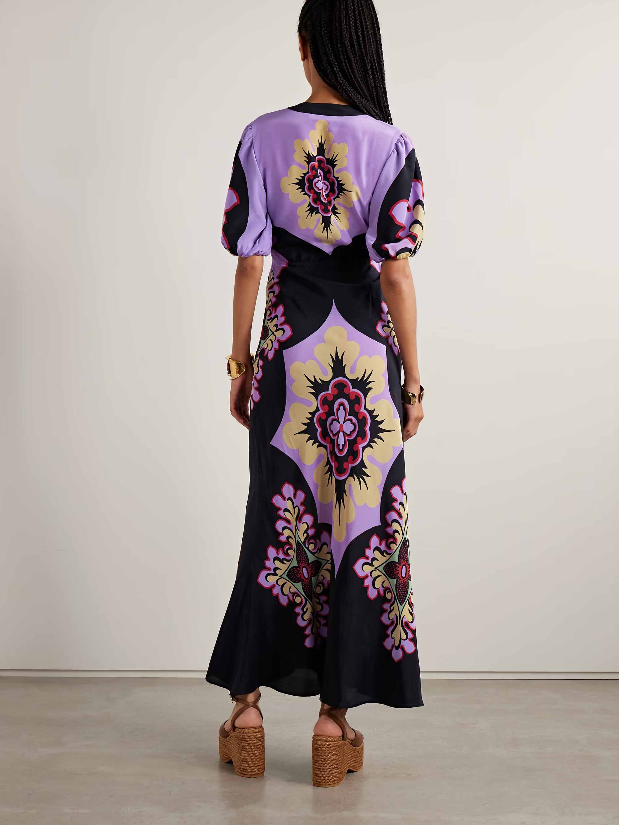 Unique Vintage Floral Print Puff Sleeve Maxi Dress