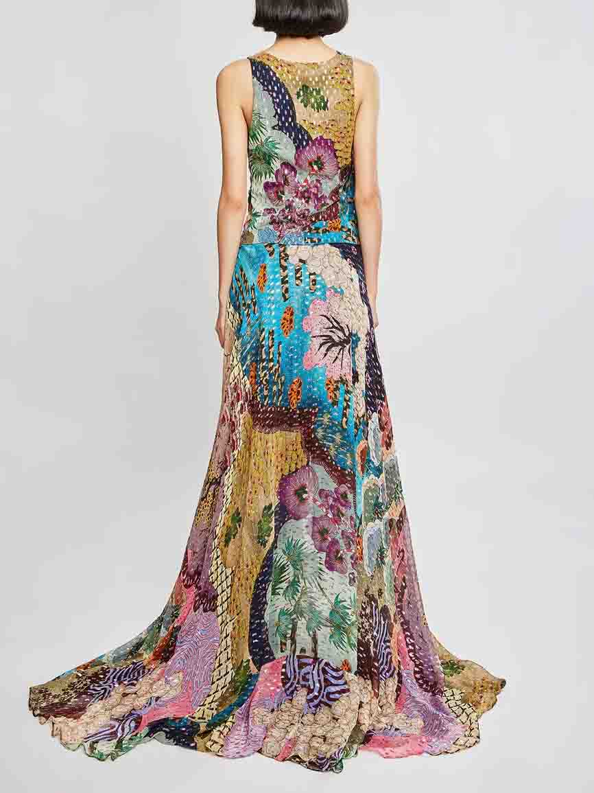 Unique Floral Print Irregular Hem Maxi Dress