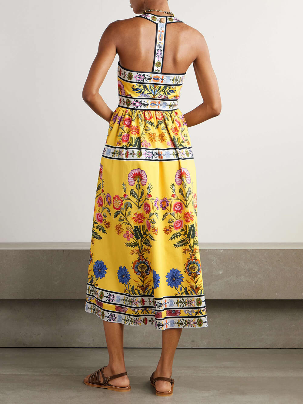 Unique Satin Floral Print Racerback With Pockets Midi Dress