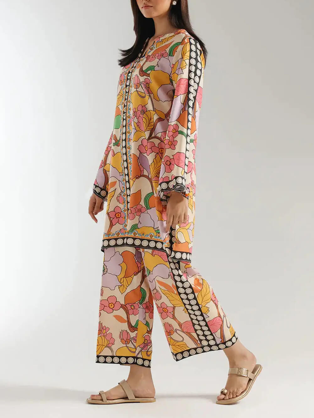 Boho-Inspired Ethnic Print Oversized Midi Shirt