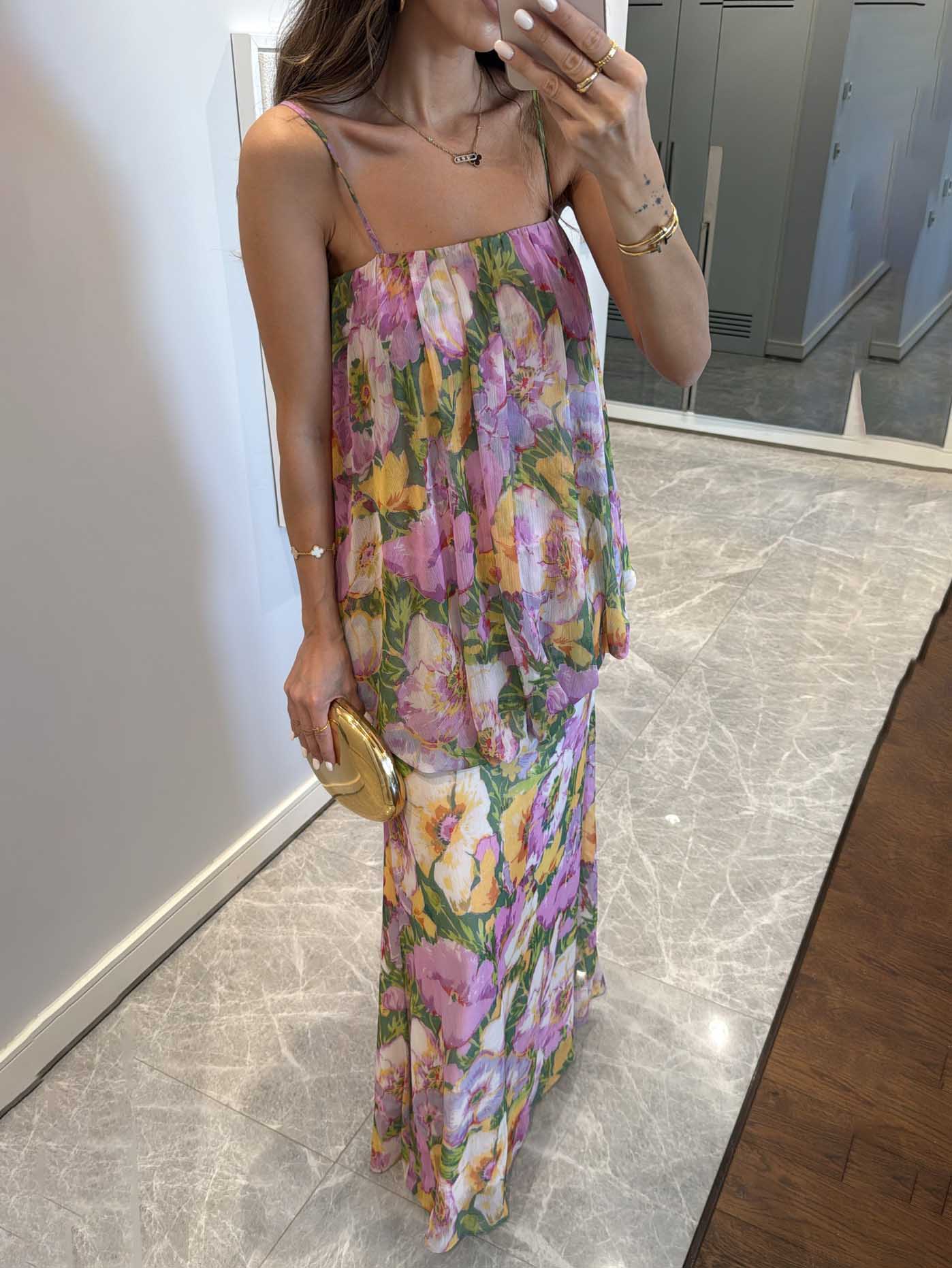 Blooming Garden Floral Two-Piece Cami Top And Maxi Skirt Set