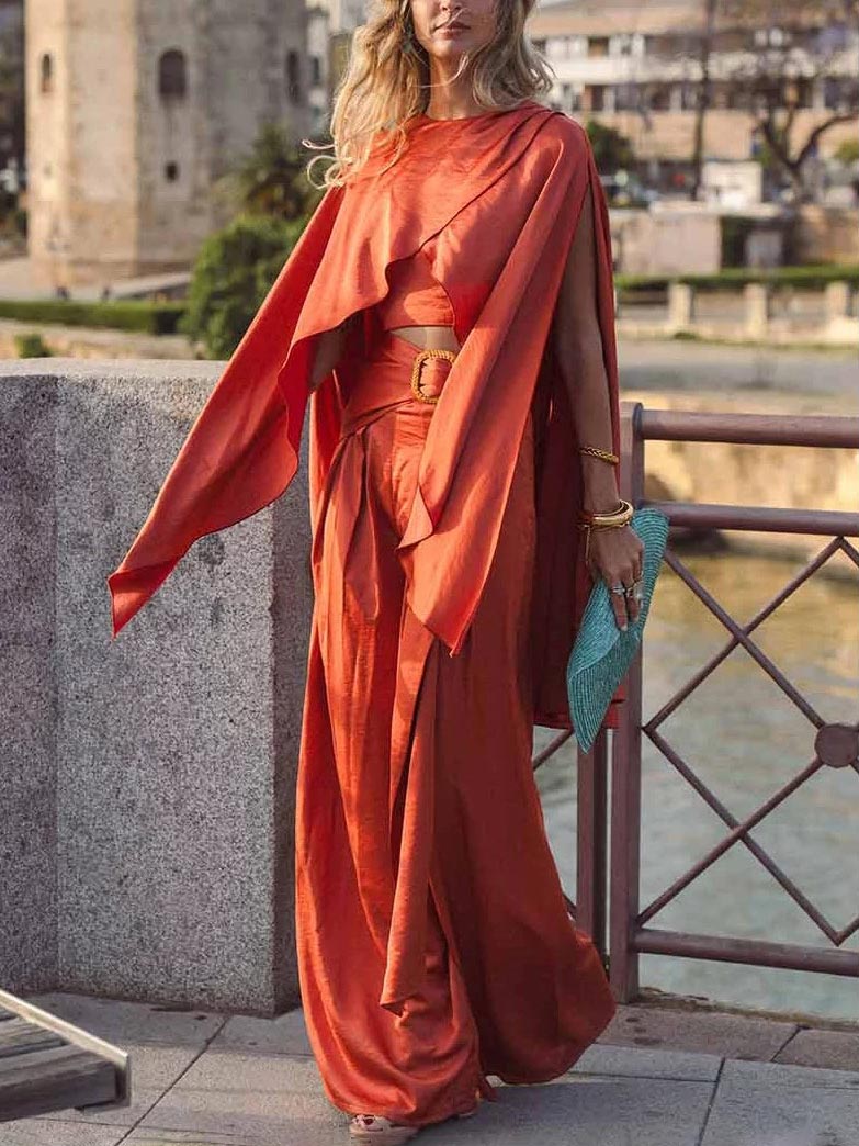 Elegant Draped Cape-Style Satin Blouse