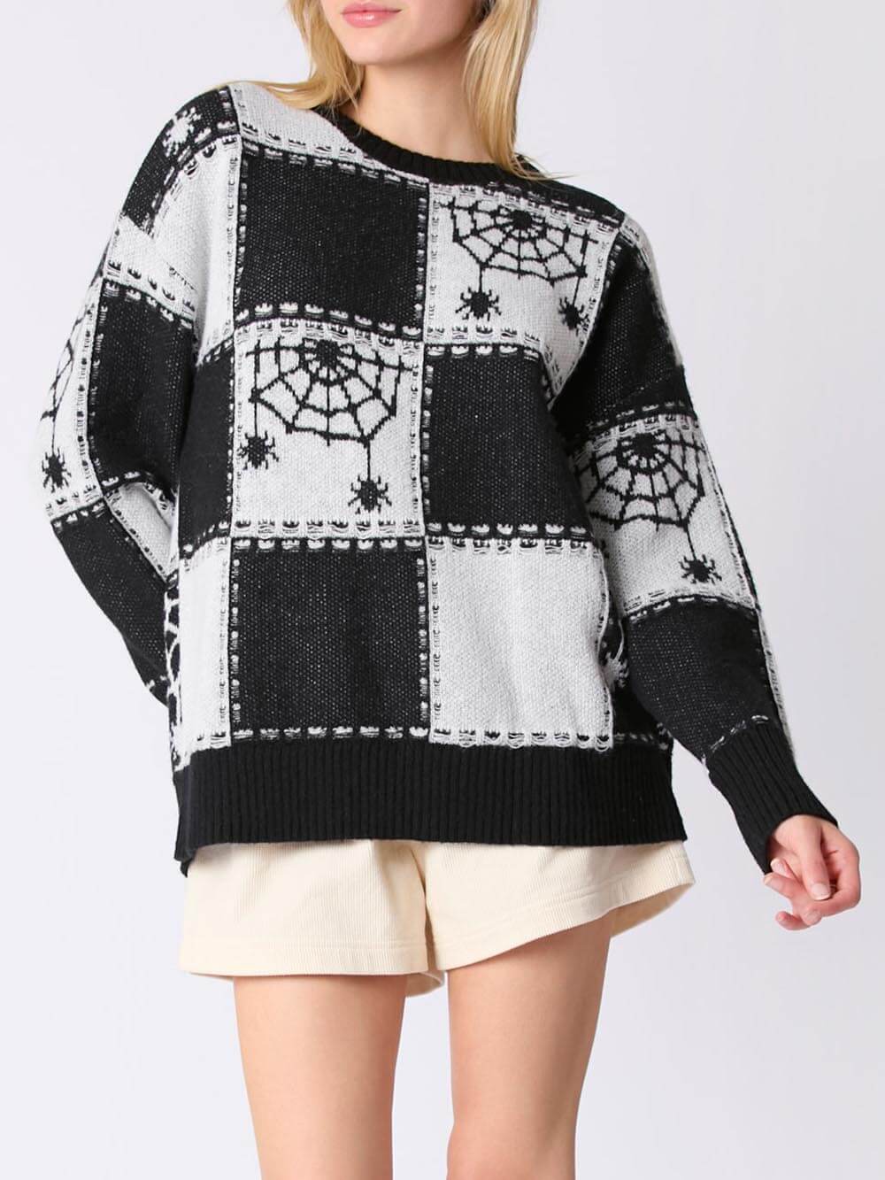 Cosplay Halloween Ghost Plaid Spider Web Pullover Knit Sweater