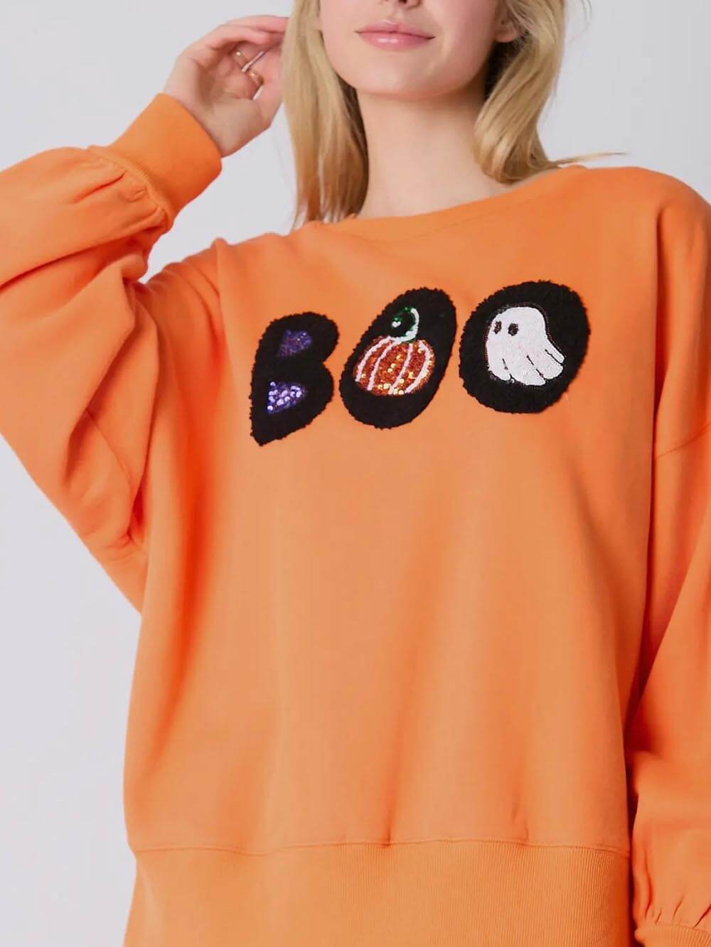 Halloween Colorful Pumpkin Embroidered Loose Sweatshirt