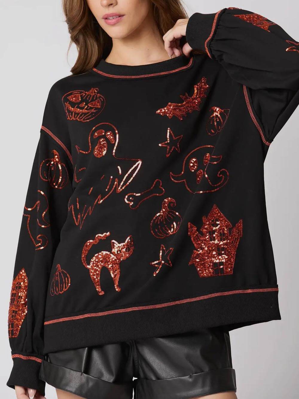 Halloween Graffiti Sequined Loose Casual Sweatshirt