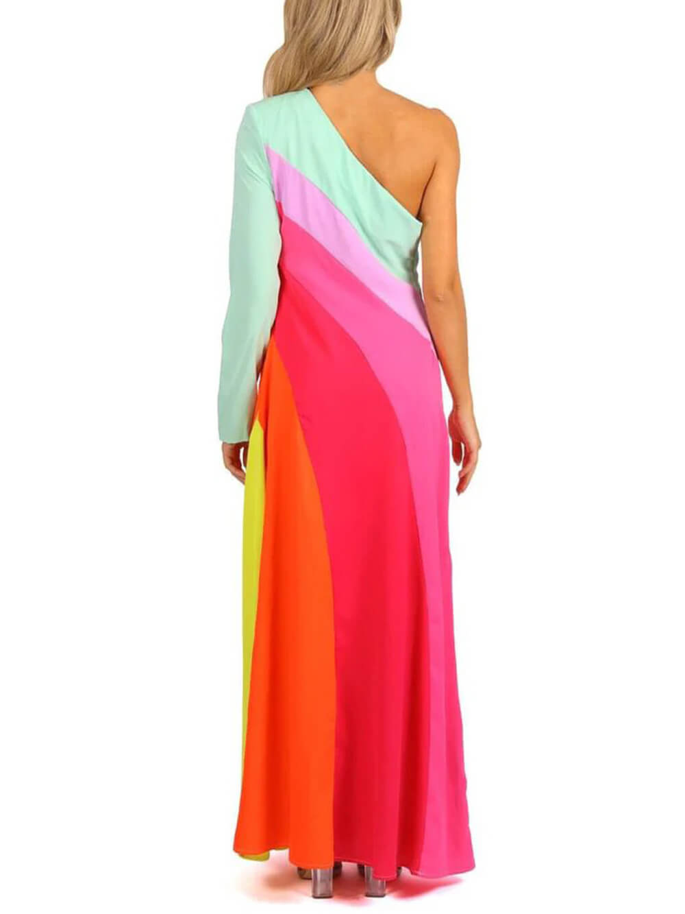 Unique One Shoulder Colorblock Maxi Dress