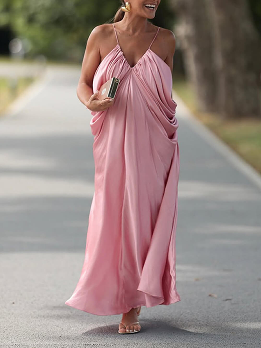 Sexy Backless Ruched Design Strapless Draped Maxi Dress