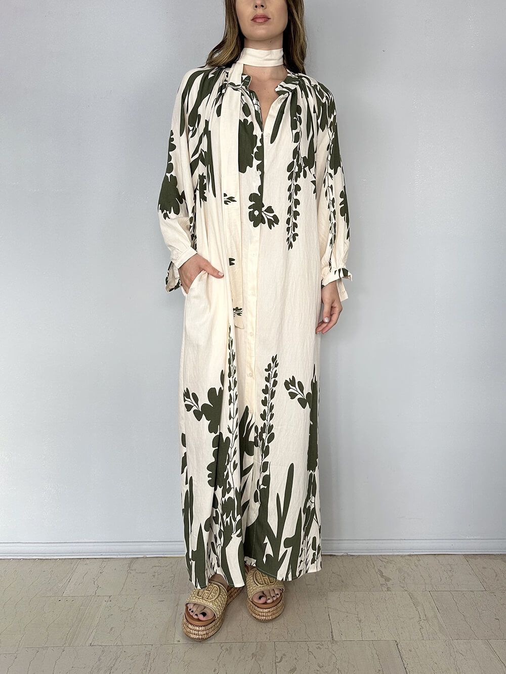 Bohemian Unique Print Slit Belted Maxi Dress