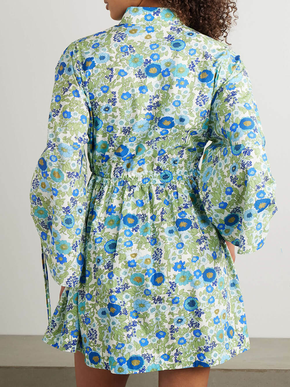 Retro Floral Print Drawstring Waist Mini Dress