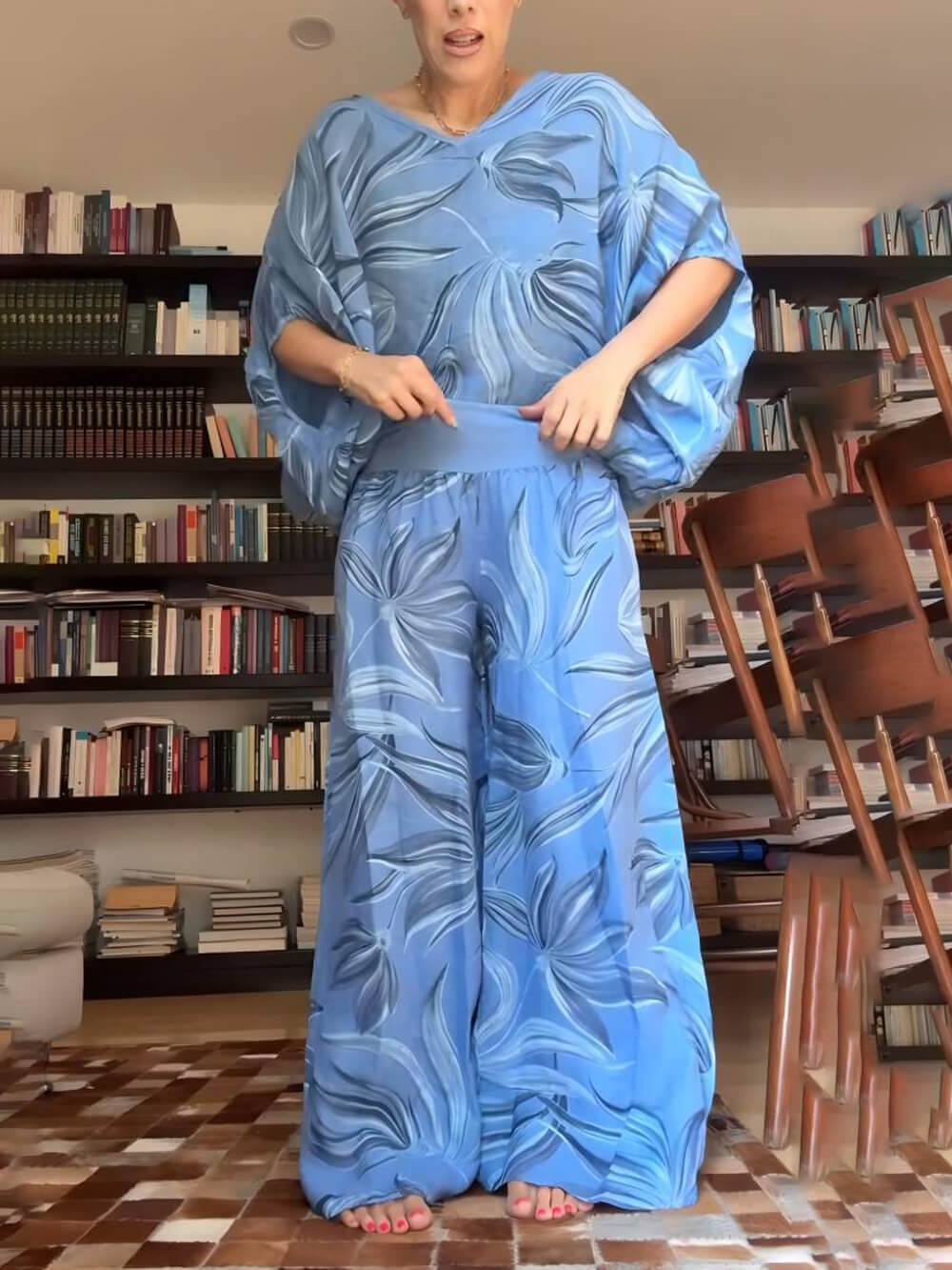 Unique Drop-Shoulder Floral Print Loose Shirt