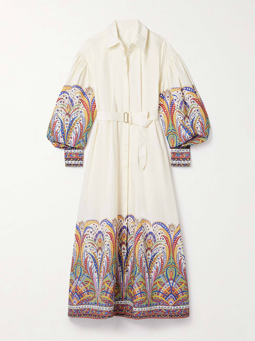 Retro Paisley Print Lantern Sleeve Shirt Midi Dress