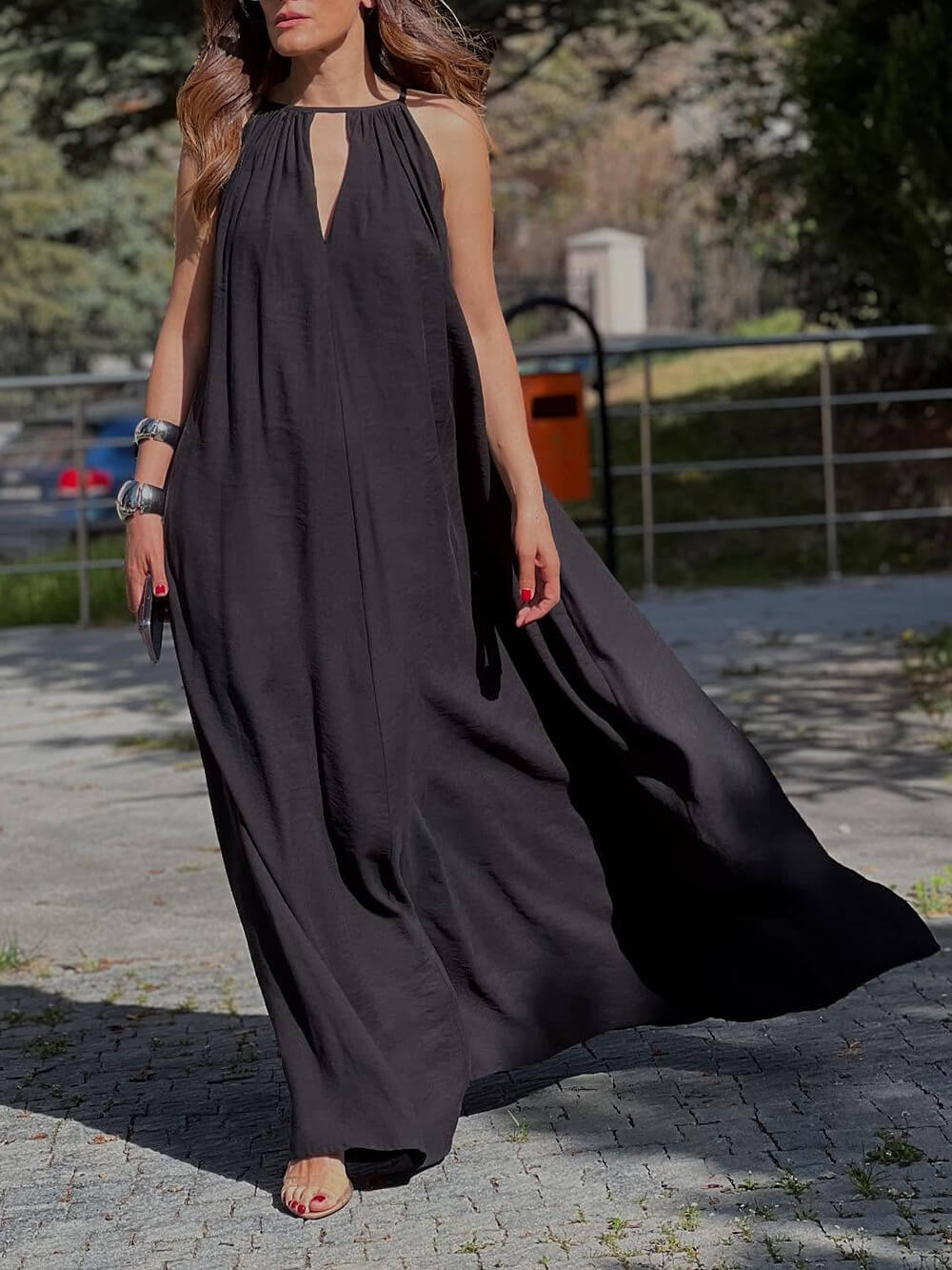 Elegant Off-Shoulder V-Neck A-Line Maxi Dress